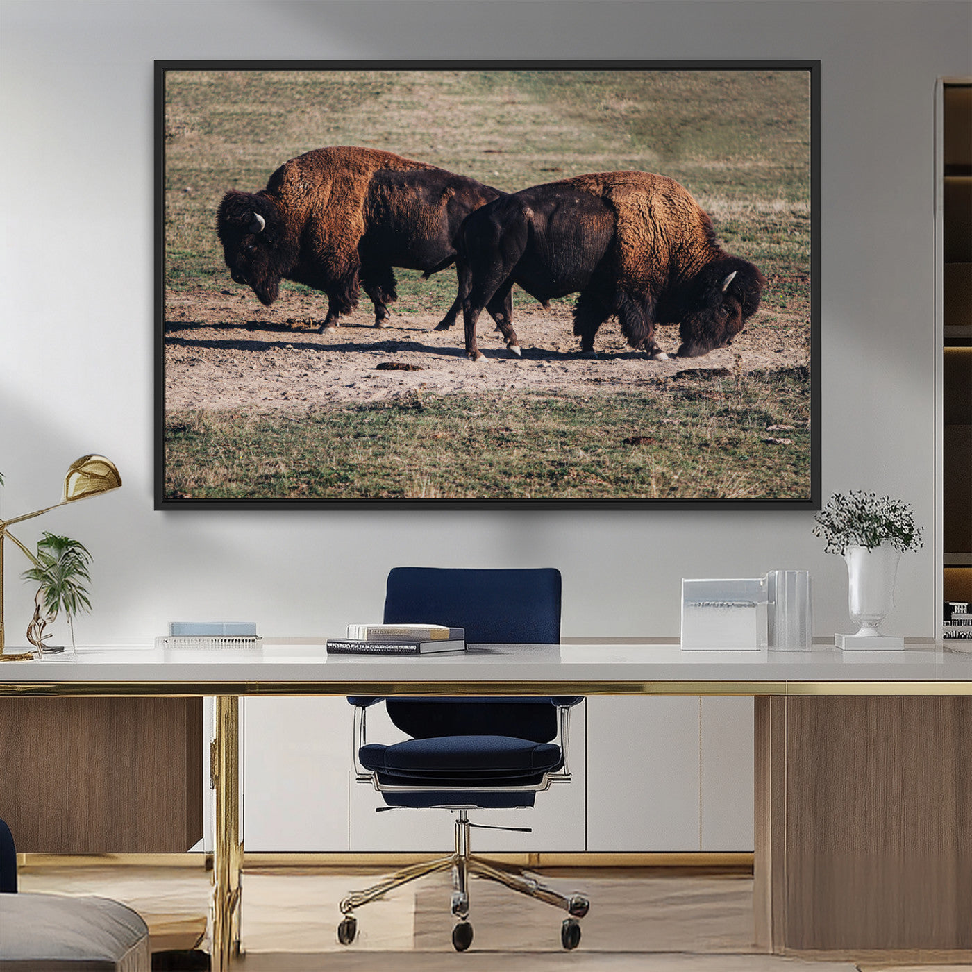 58141885-MGV-FC-36X24_Black-Bison Wall Art Canvas Print – Framed Western Wildlife Modern Ranch Rustic Nature Scene Artwork for Home Office
