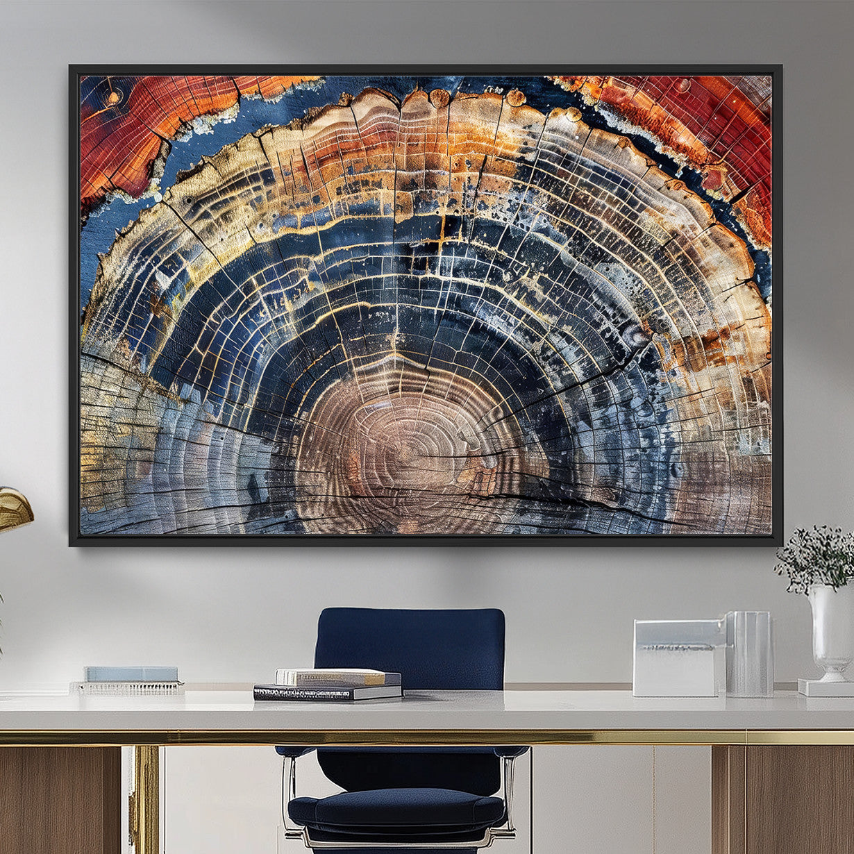 60292921-MGV-FC-36X24 - Vintage Tree Rings Wall Art Canvas Print – Framed Wood Art Picture Petrified Wood Artwork for Home, Office, Living Room