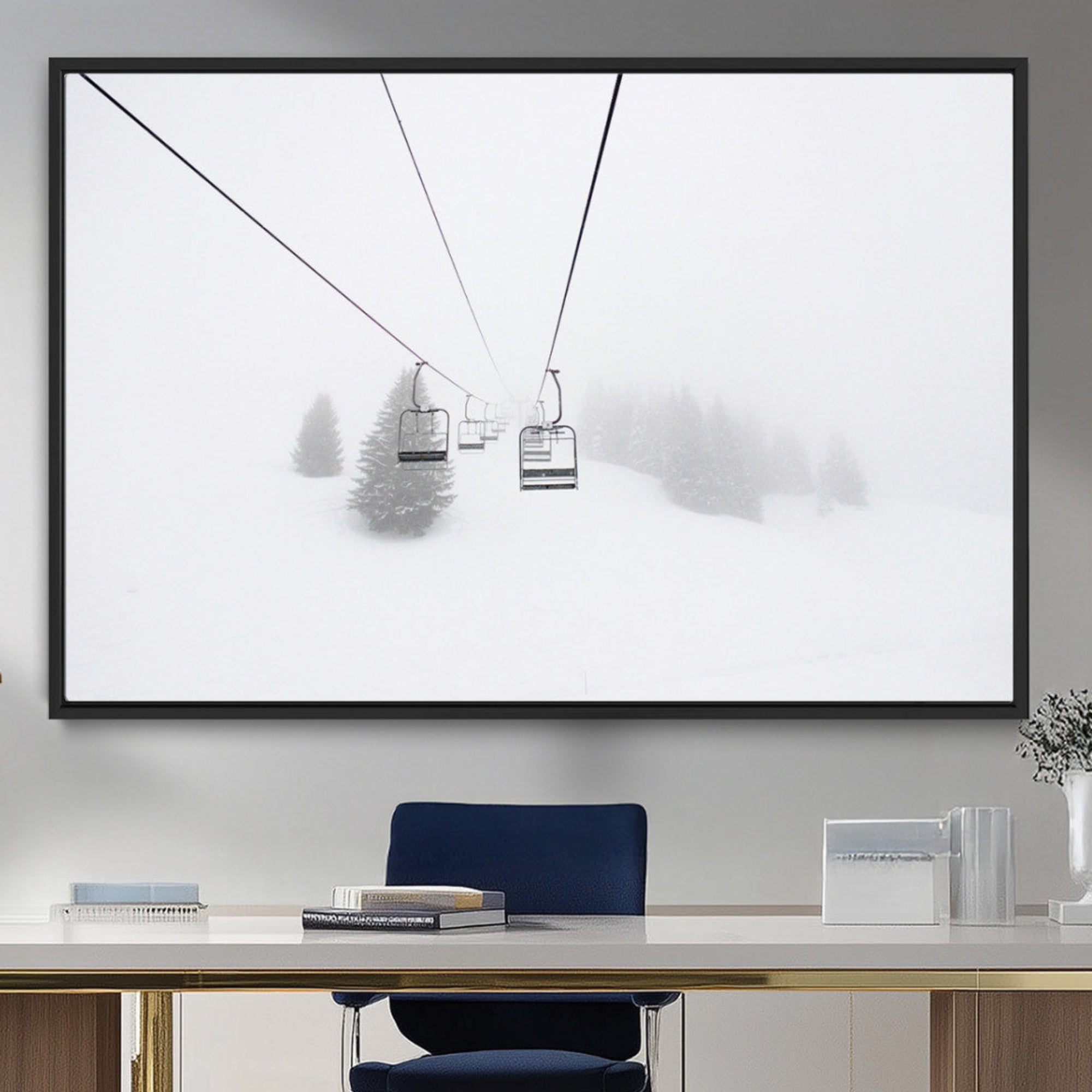 20216390-MGV-CV-36X24-Ski Lift Wall Art Canvas Print – Snowy Alpine Landscape Nordic Adventure Winter Mountains Artwork for Home, Office