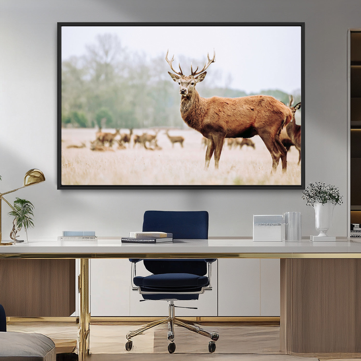 53240224-MGV-CV-36X24-Rustic Deer Wall Art Canvas Print – Forest Woodland Stag Nordic Animal Scenic Nature Artwork for Home, Cabin