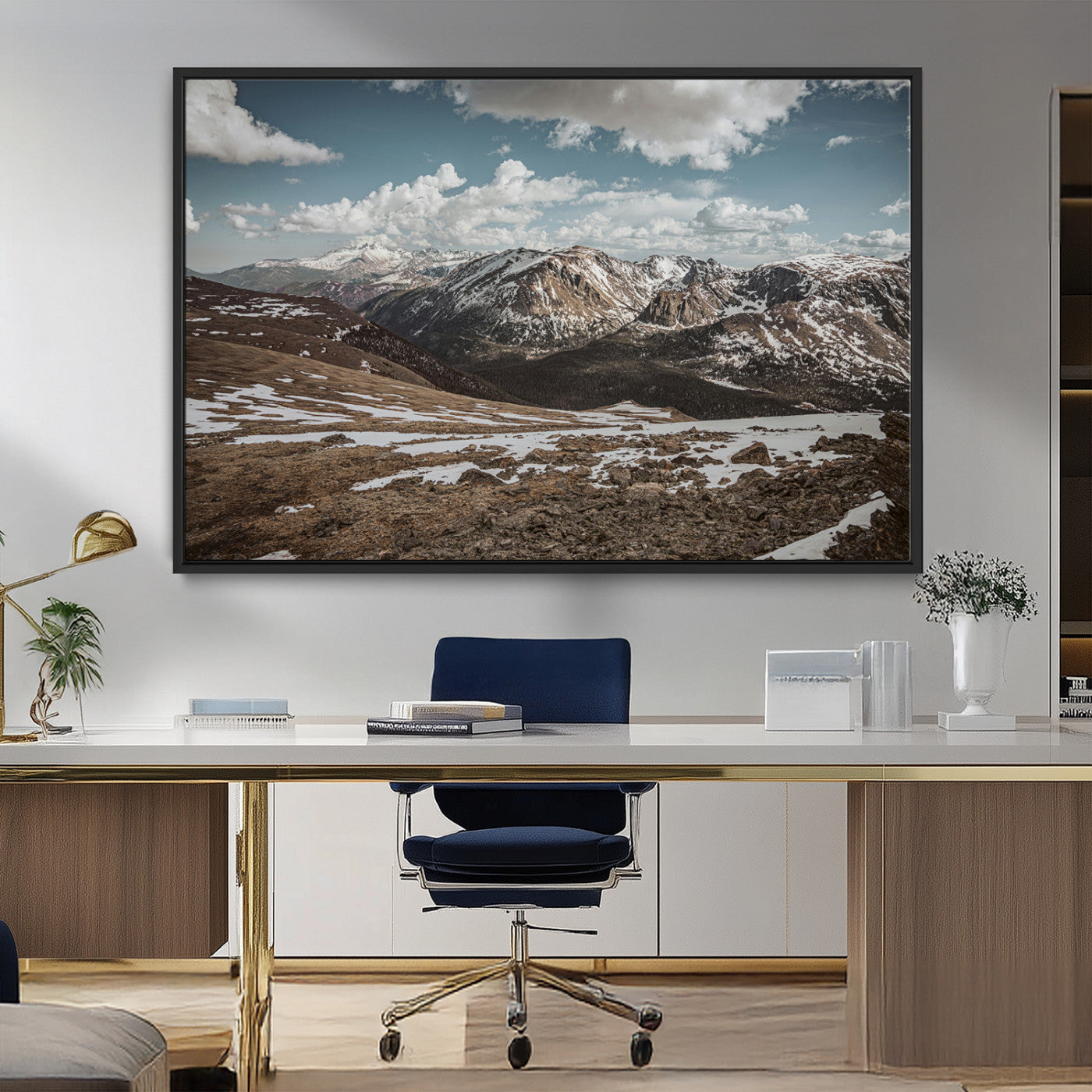 44565953-MGV-FC-36X24_Black-Mountain Landscape Wall Art Canvas Print – Framed Snowy Peaks Rugged Highlands Nature Scene Artwork for Home Office