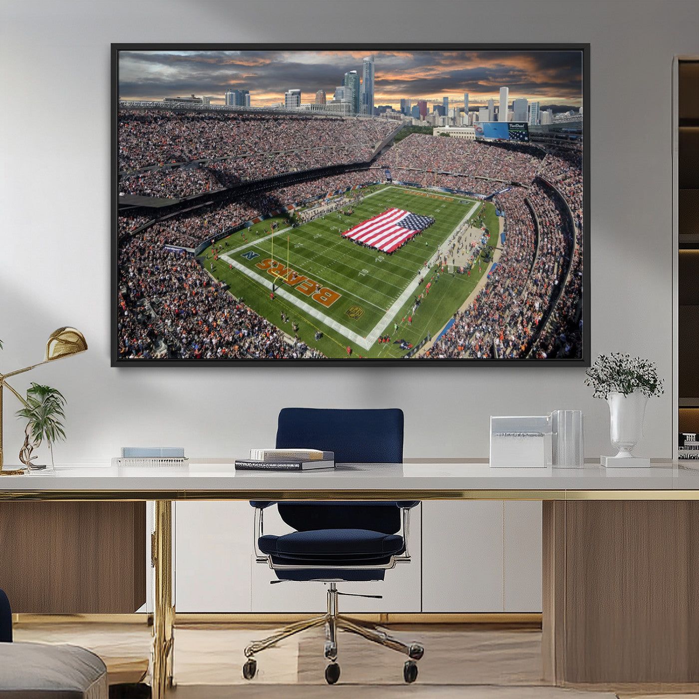 -Chicago Bears Soldiers Field Wall Art Canvas Print – Framed Football Stadium Artwork for Home, Office, Living Room