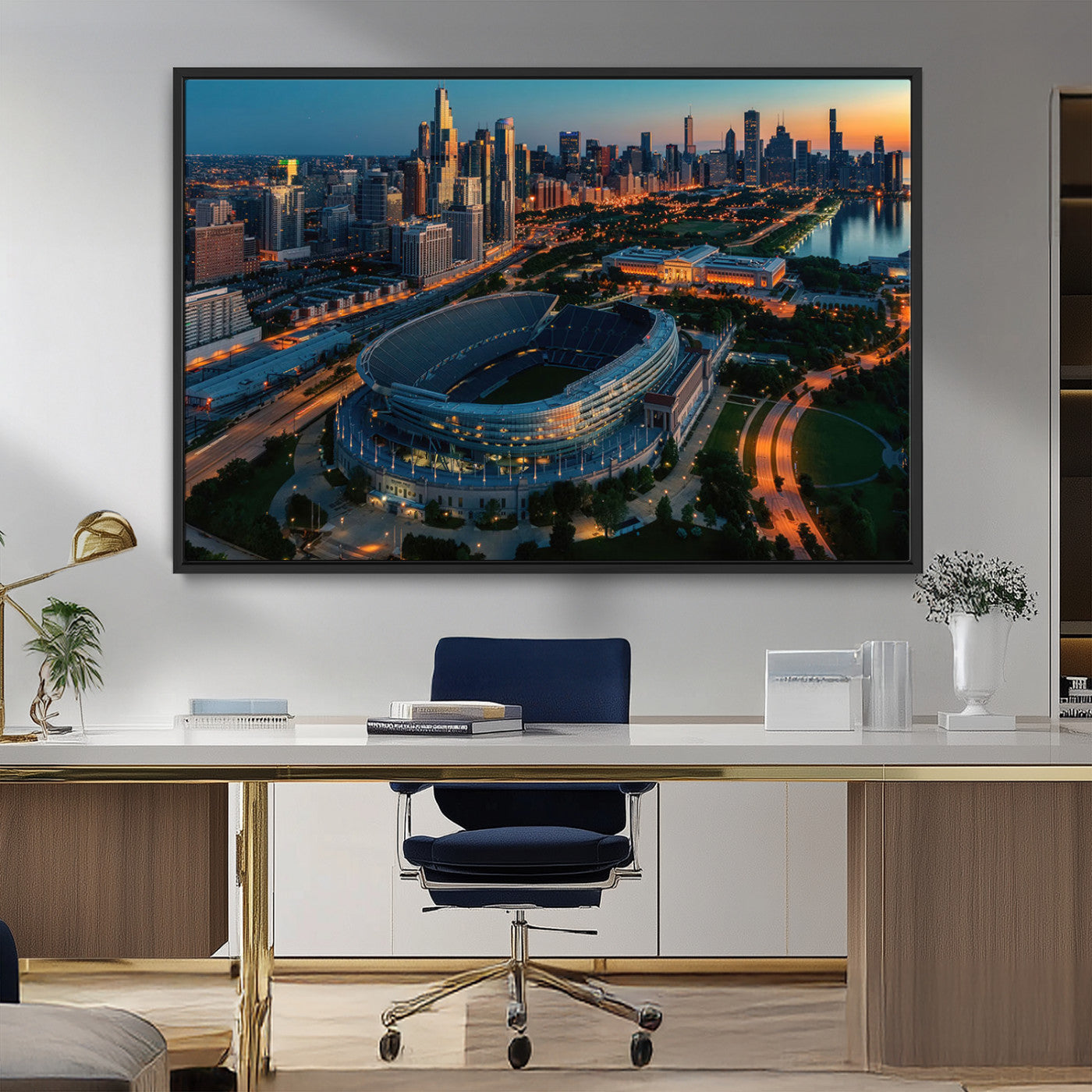 -Chicago Bears Soldiers Field Wall Art Canvas Print – Framed Football Stadium Artwork for Home, Office, Living Room