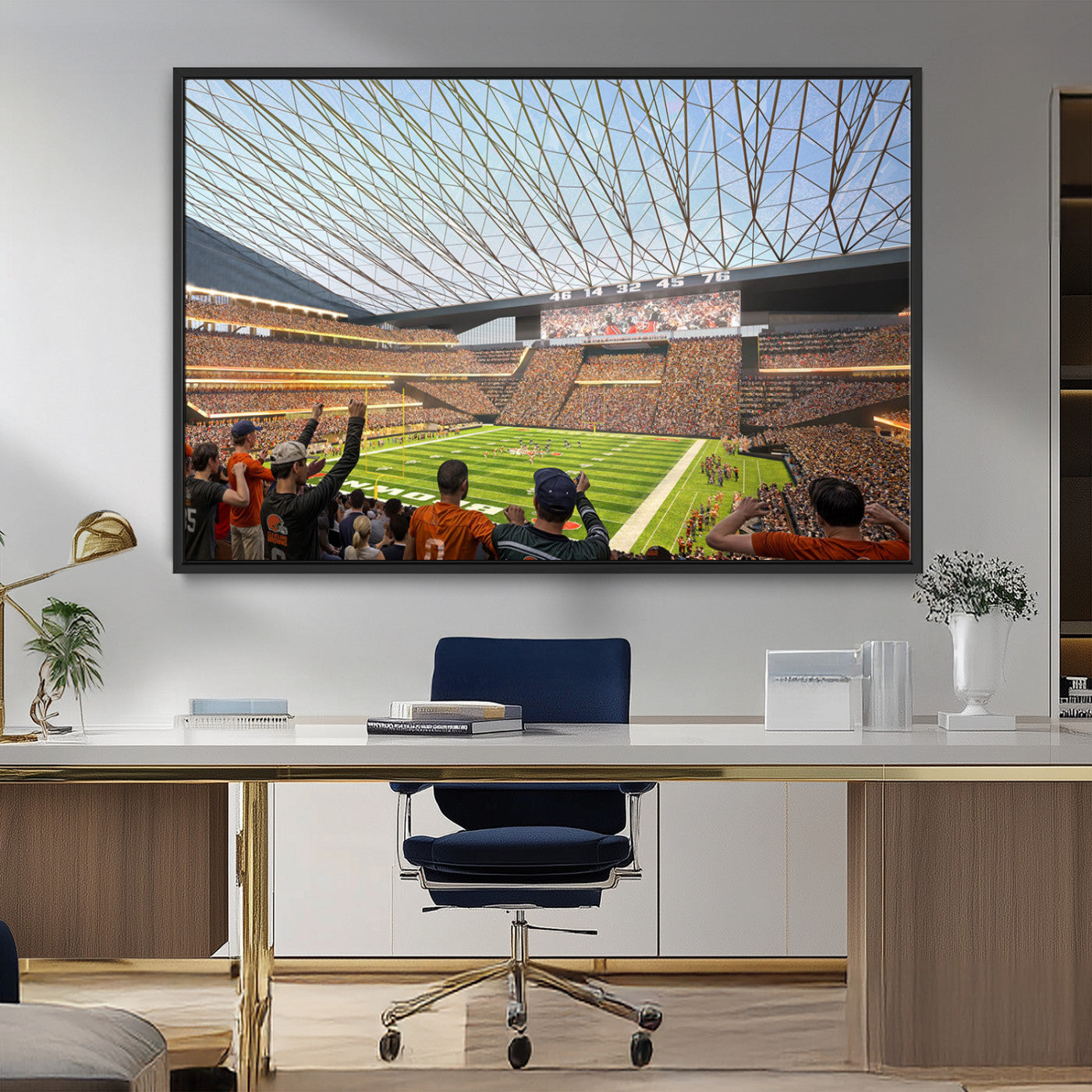 -Cleveland Browns Stadium Wall Art Canvas Print – Framed NFL Football Arena Artwork for Home, Office, Living Room