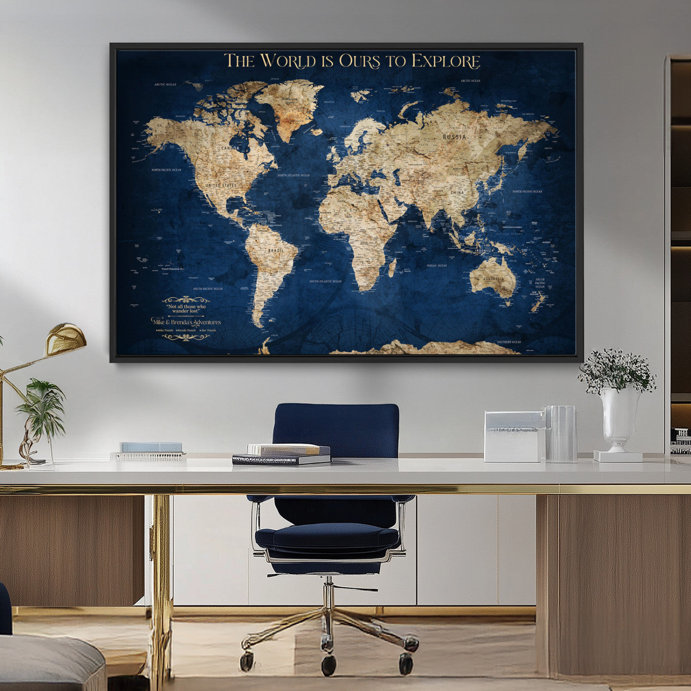 -Personalized Push Pin World Map Canvas Print – Custom Travel Tracker Wall Art, Framed Adventure Map Gift for Couples