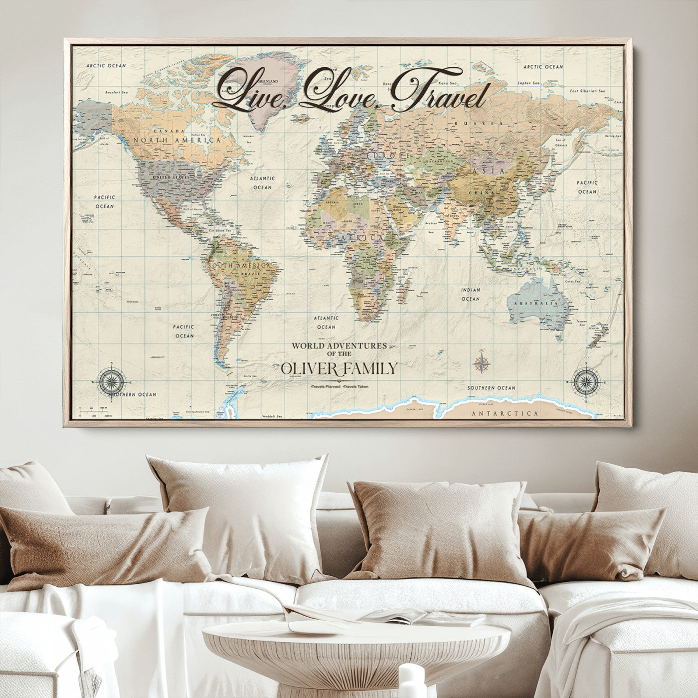-Personalized Push Pin World Map Canvas – Custom Framed Travel Tracker Wall Art, Large Adventure Map with Pins for Home, Office
