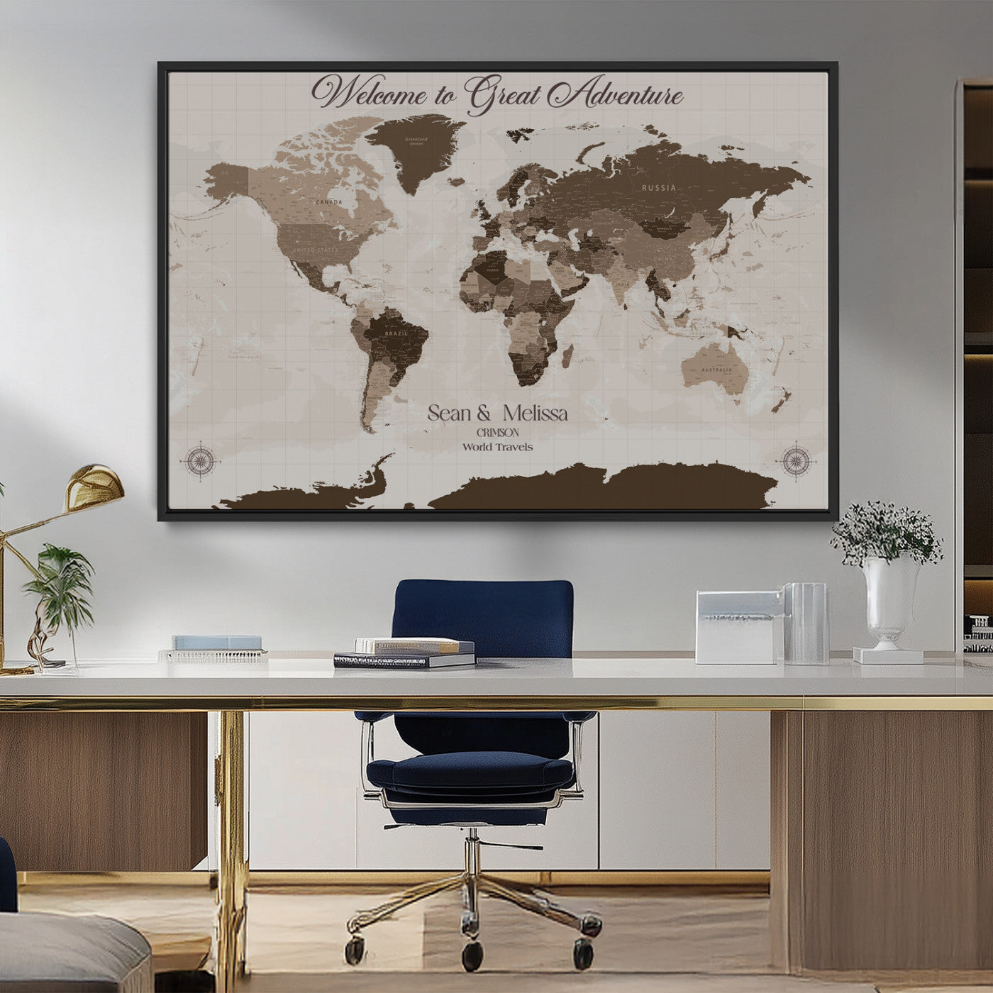 Rehber01-MGV-CV-36X24-Custom Push Pin World Map Wall Art Canvas Print – Personalized Travel Tracker with Pins Framed Large for home, office