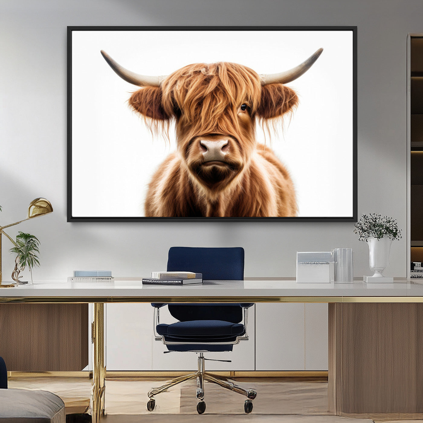 -Scottish Highland Cow Canvas Print, Framed Highland Cow Canvas Home Decor
