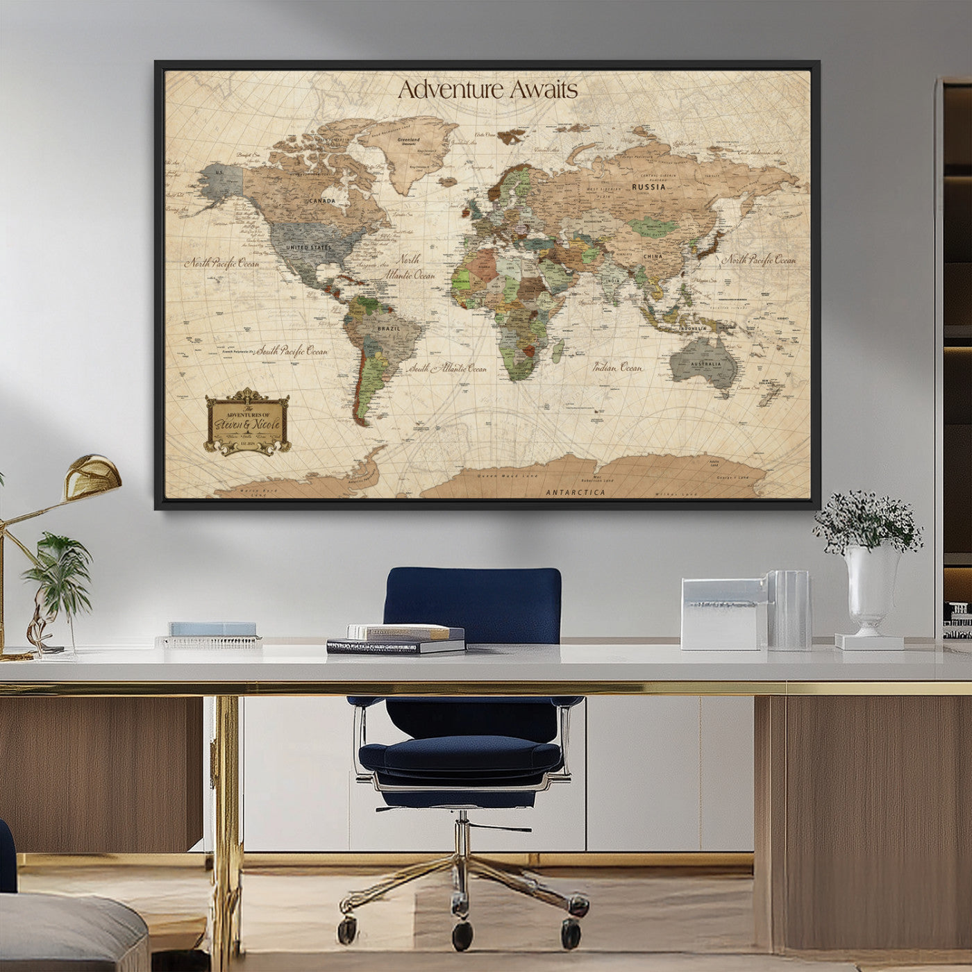 33020399-MGV-CV-36X24-Personalized World Map Canvas Print – Custom Push Pin Travel Tracker Map Anniversary Gift for Couples for Home, Office
