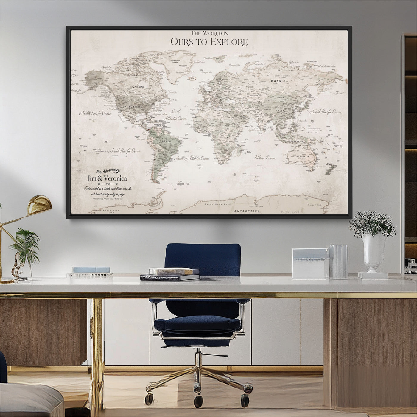 -Personalized Push Pin World Map Wall Art Canvas Print – Custom Framed Travel Tracker Gift for Couples or Family for home, office