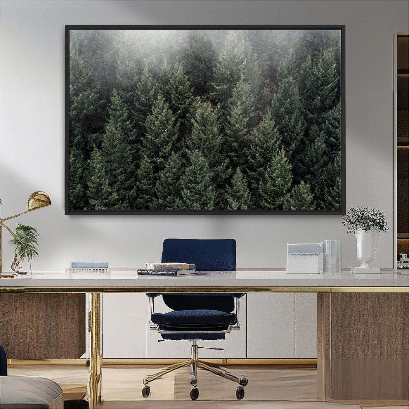 -Dense Evergreen Forest Misty Morning Fog Pine Trees Woodland Nature Landscape Calm Peaceful Scenic