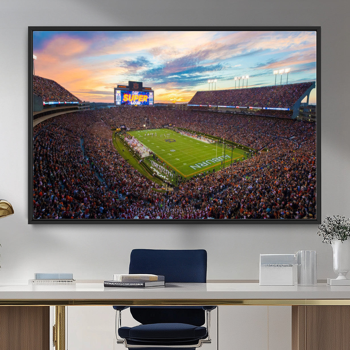 29755746-MGV-FC-36X24_Black-Jordan-Hare Stadium Wall Art Canvas Print, Football Stadium Aerial View, College Sports Art for Man Cave or Game Room