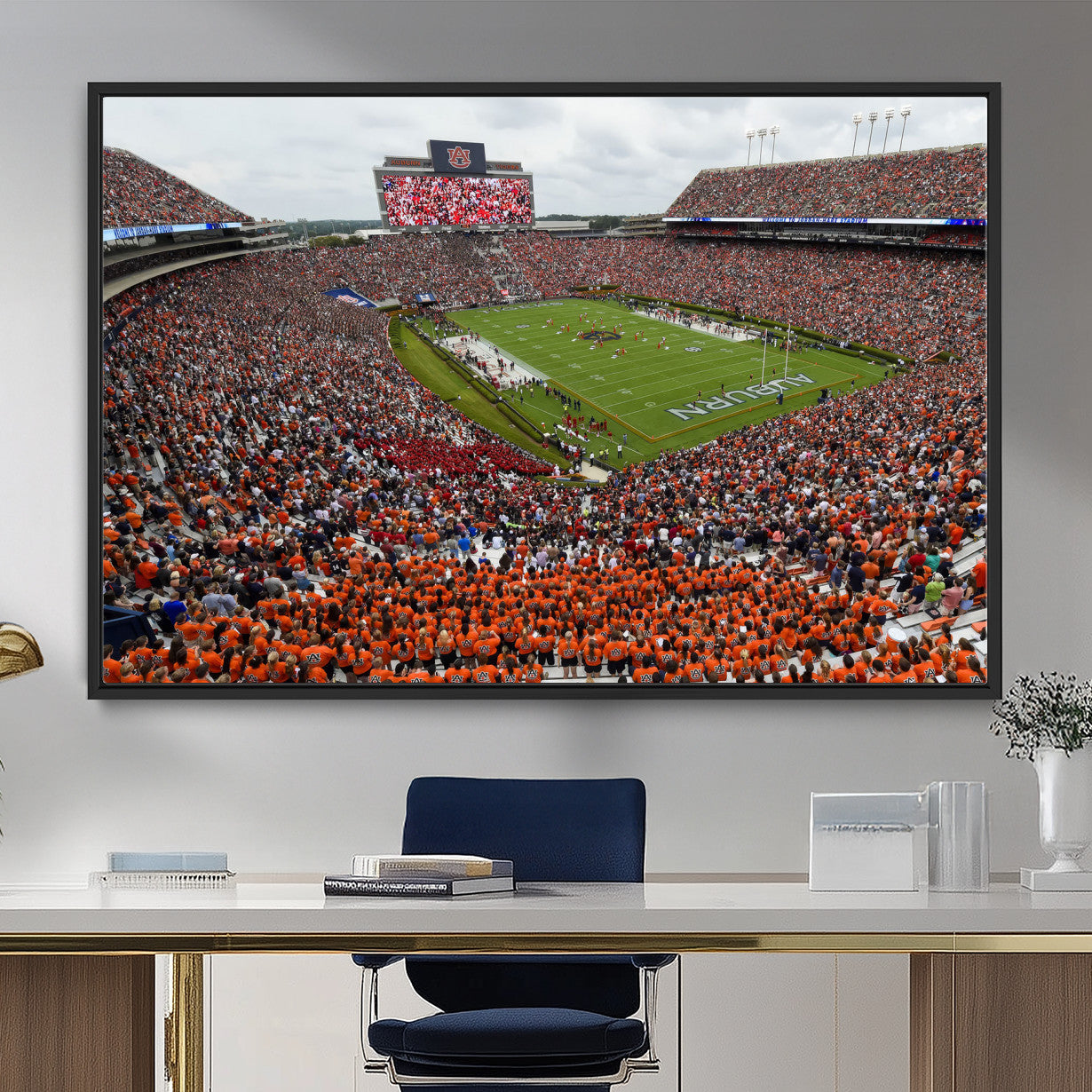 39597998-MGV-FC-36X24_Black-Jordan-Hare Stadium Wall Art Canvas Print, College Sports Art for Man Cave or Game Room, Framed Alabama Football Decor