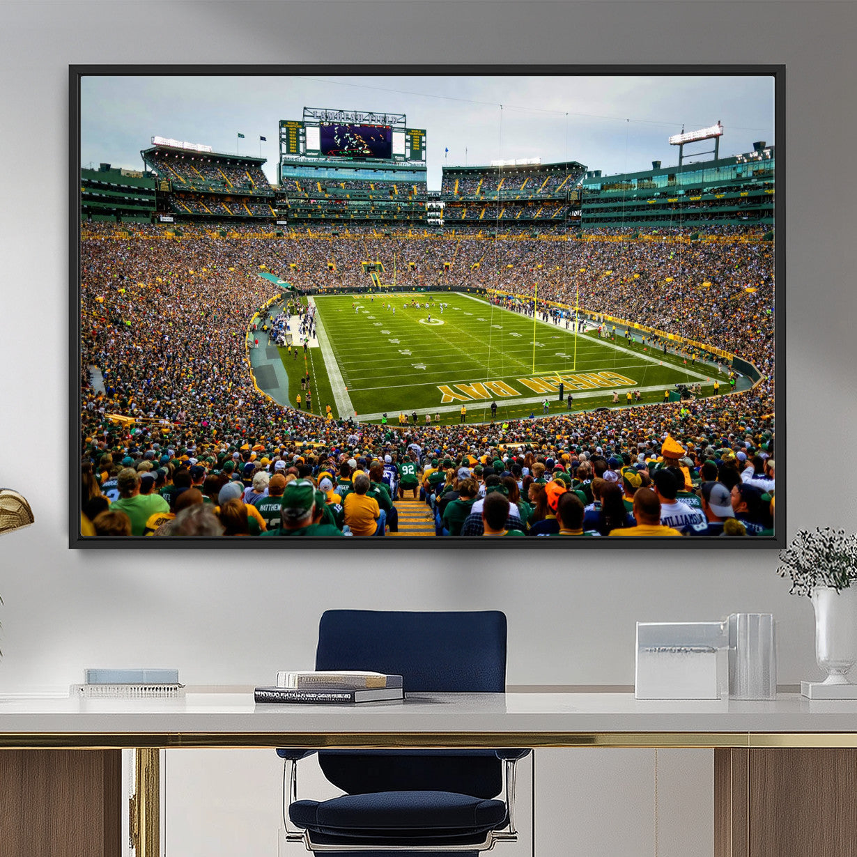 GBP101-MGV-FC-36X24 - Green Bay Packers Lambeau Field Stadium Wall Art Canvas Print, Iconic NFL Football Stadium Artwork, Wisconsin Sports Home Decor
