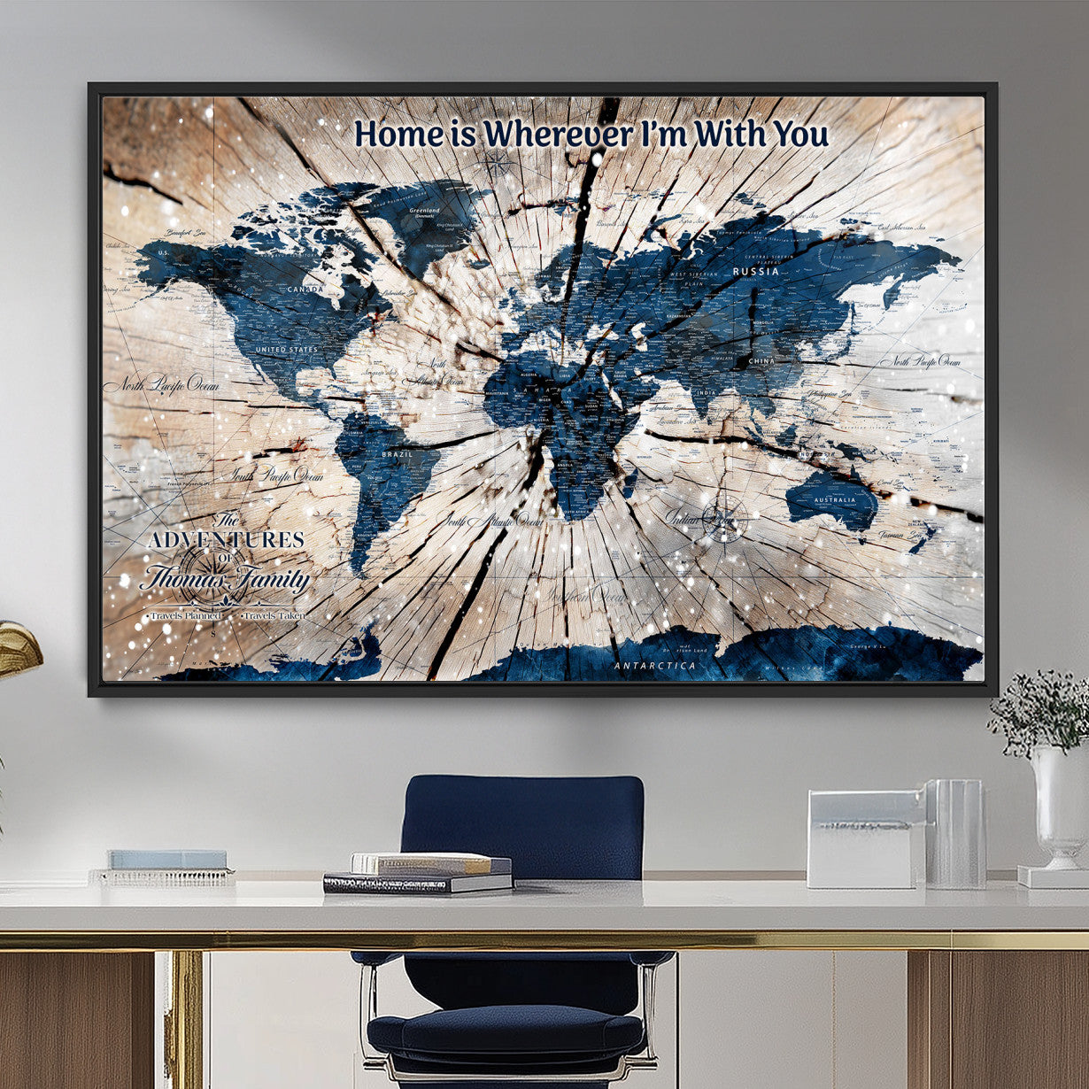 35694194-MGV-FC-36X24 - Personalized World Map Wall Art Canvas Print – Custom Push Pin Travel Map for Couples, Families, or Office Decor