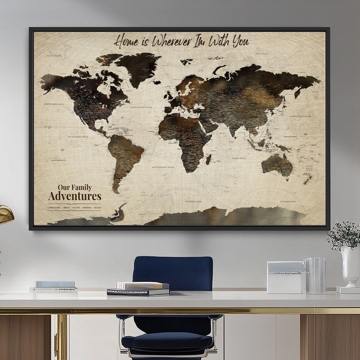 57979837-MGV-FC-36X24 - Personalized Push Pin World Map Canvas Print – Custom Framed Travel Tracker Wall Art Large Map Artwork for Home, Office