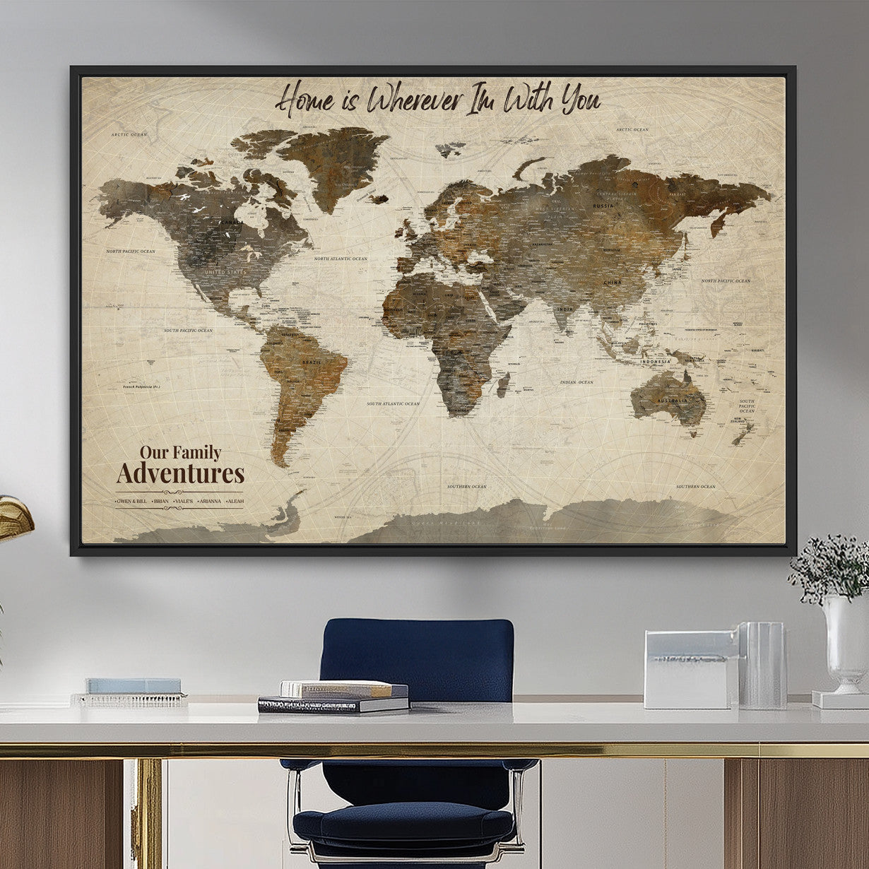 74684563-MGV-FC-36X24 - Custom Push Pin World Map Wall Art Canvas Print – Personalized Travel Tracker with Pins Framed Large for home, office