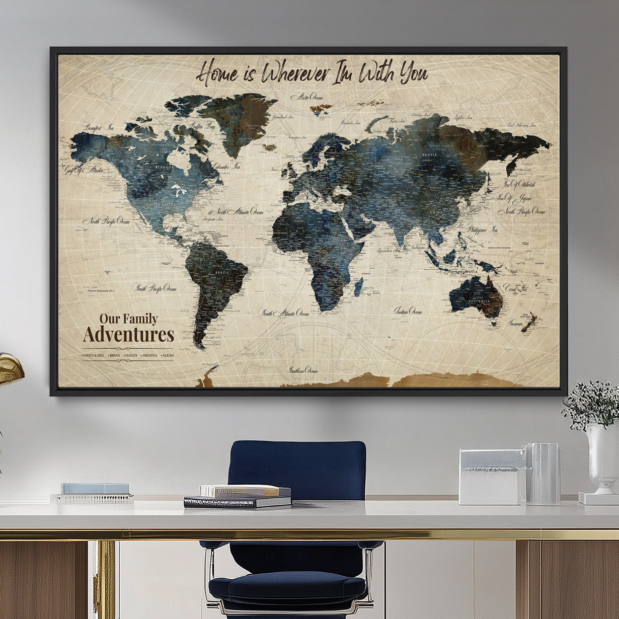 71188227-MGV-FC-36X24 - Personalized World Map Wall Art Canvas Print – Custom Push Pin Travel Map for Couples, Families, or Office Decor