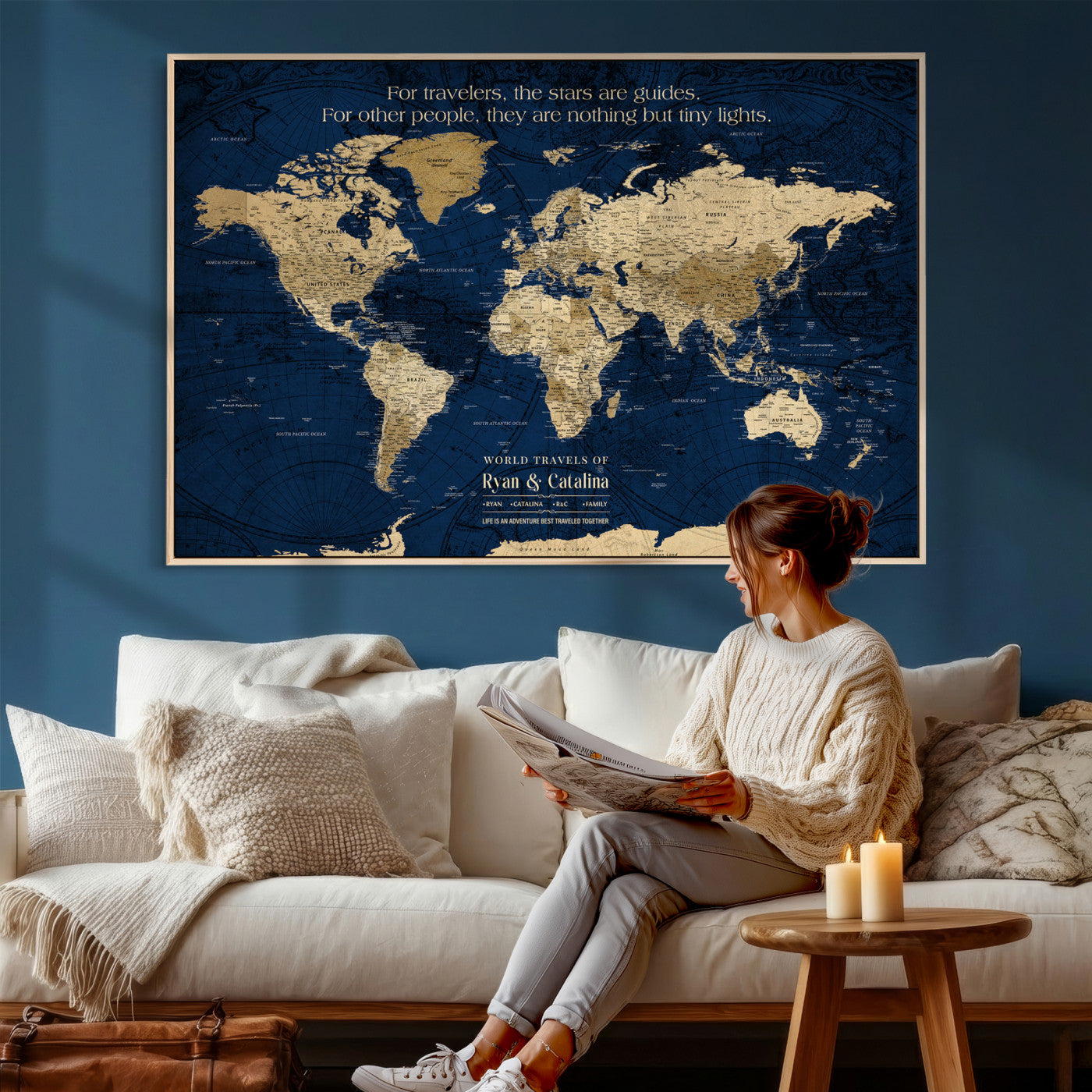 12665245-MGV-FC-36X24 - Personalized Push Pin World Map Wall Art Canvas Print with Pins – Customize Travel Tracker Map for Home and Office Décor