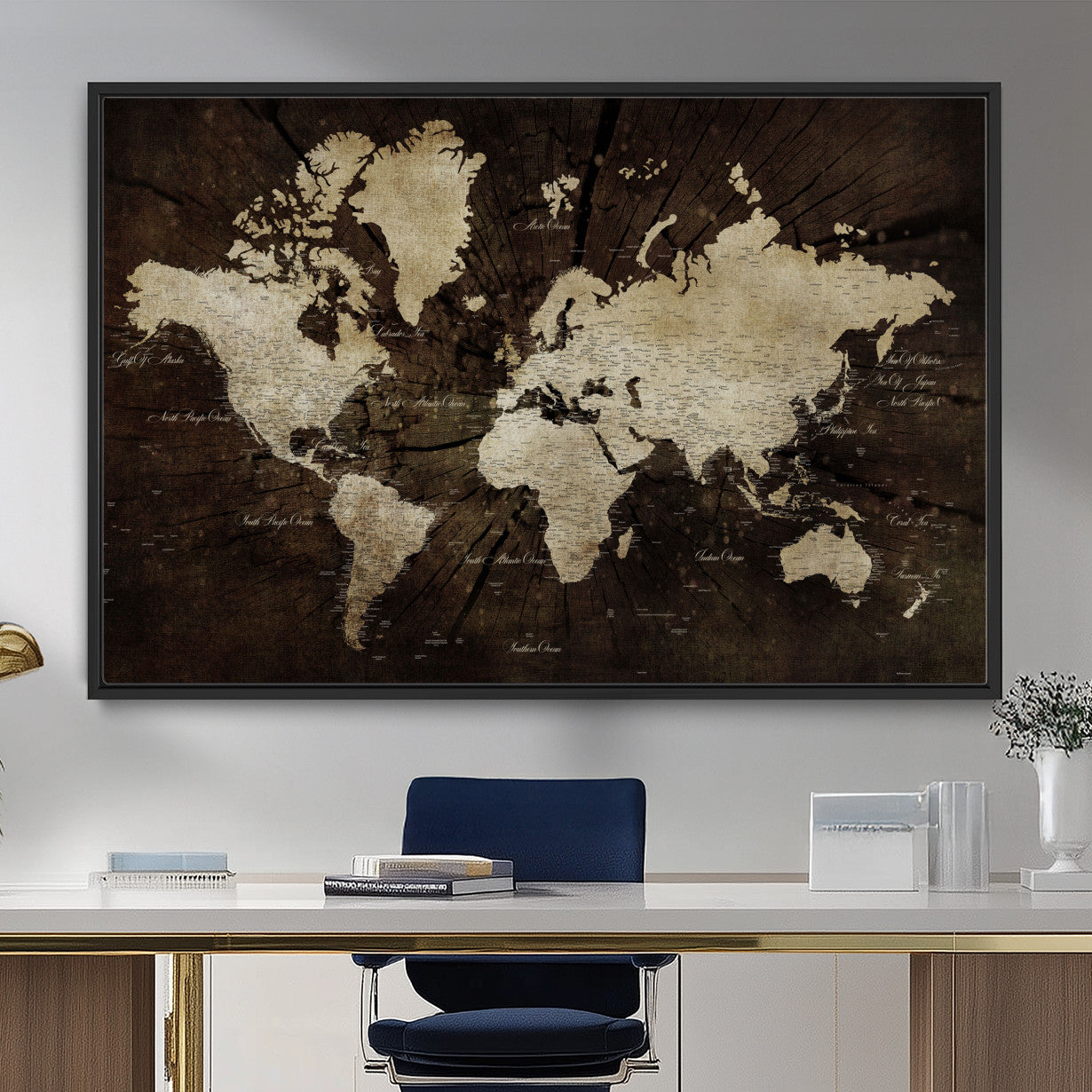 24010397-MGV-FC-36X24 - World Map Wall Art Canvas Print, Modern Decorative Framed Map Artwork Prints for Living Room, Office, Bedroom Wall Decor