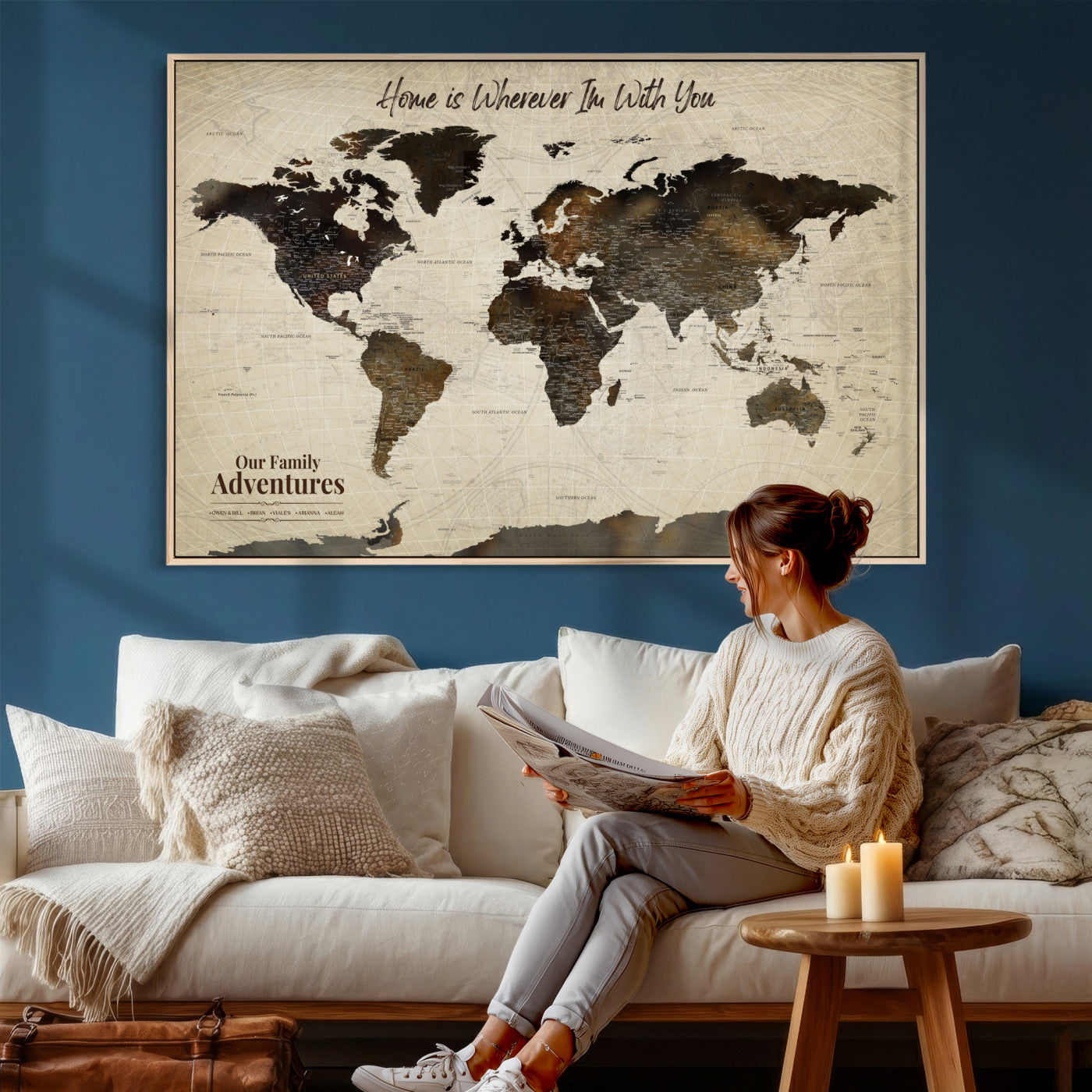 44658041-MGV-FC-36X24 - Customized Push Pin World Map Wall Art Canvas Print with Pins, Framed Personalize Travel Tracker Map, World Map for Living Room and Office Decor