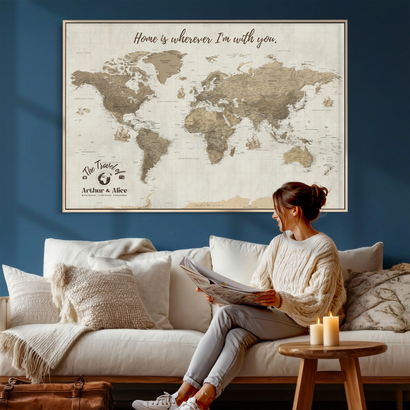 61351027-MGV-CV-36X24 - Custom Push Pin World Map Wall Art Canvas Print – Personalized Travel Tracker with Pins - NEWMAP-11