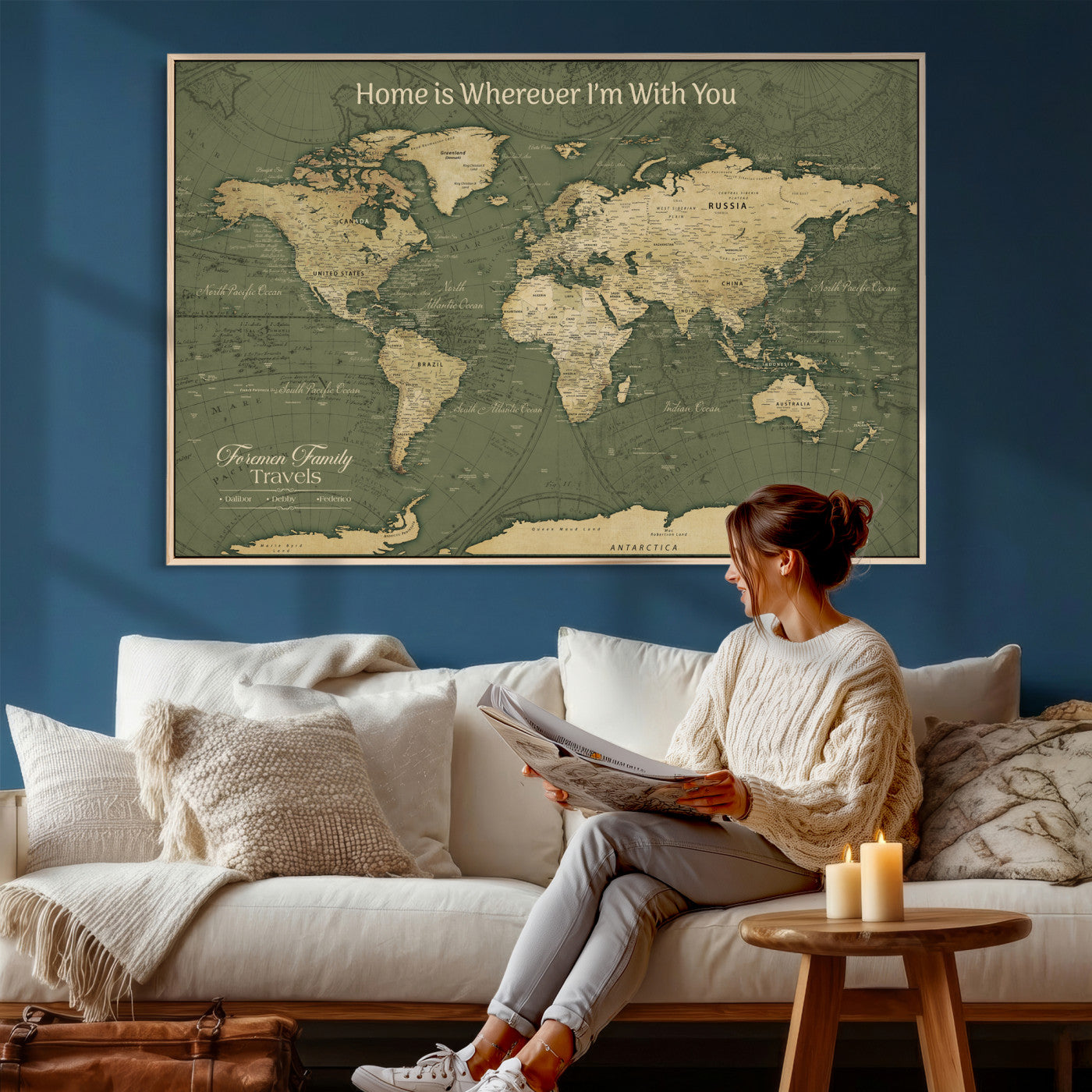 31715895-MGV-CV-36X24 - Custom Push Pin World Map Wall Art Canvas Print – Personalized Travel Tracker with Pins Framed Large for Home and Office Decor