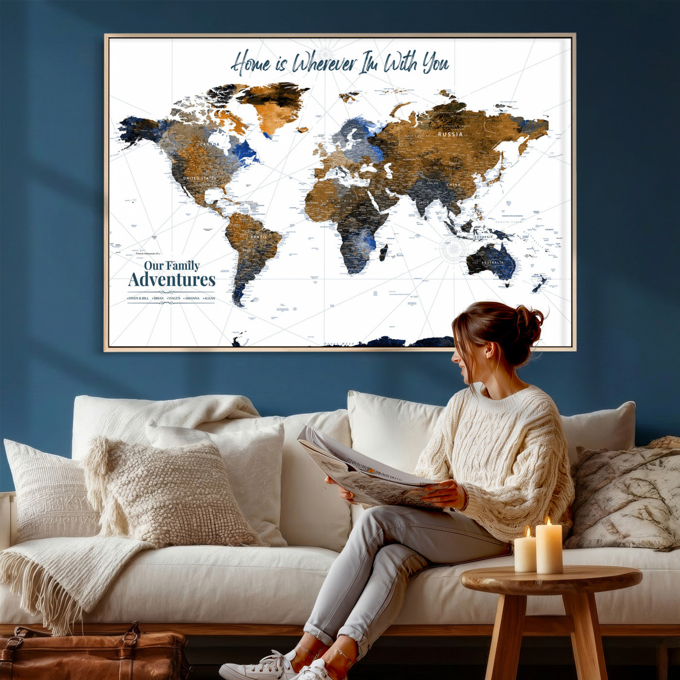 75259864-MGV-CV-36X24 - Custom Push Pin World Map Wall Art Canvas Print – Personalized Travel Tracker with Pins Framed Large for Home and Office Decor