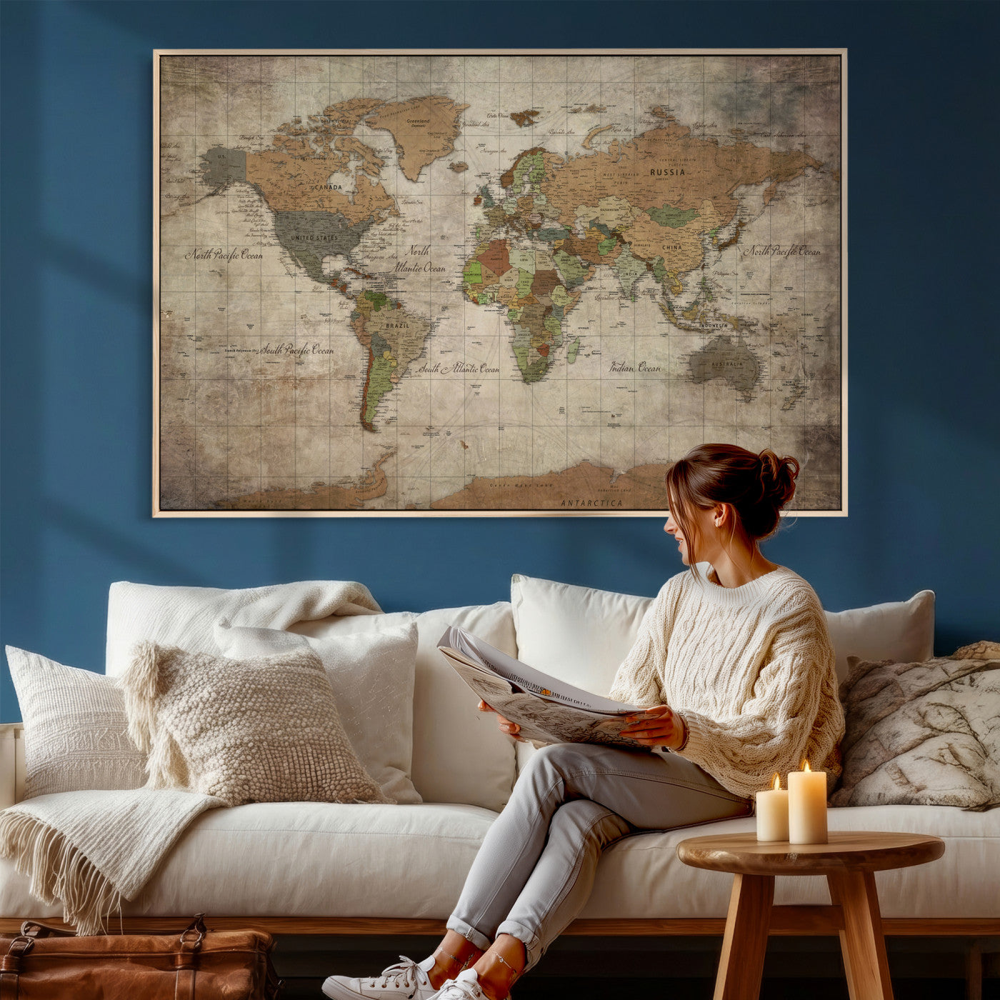 20356264-MGV-CV-36X24 - World Map Wall Art Canvas Print, Modern Decorative Framed Map Artwork Prints for Living Room, Office, Bedroom Wall Decor