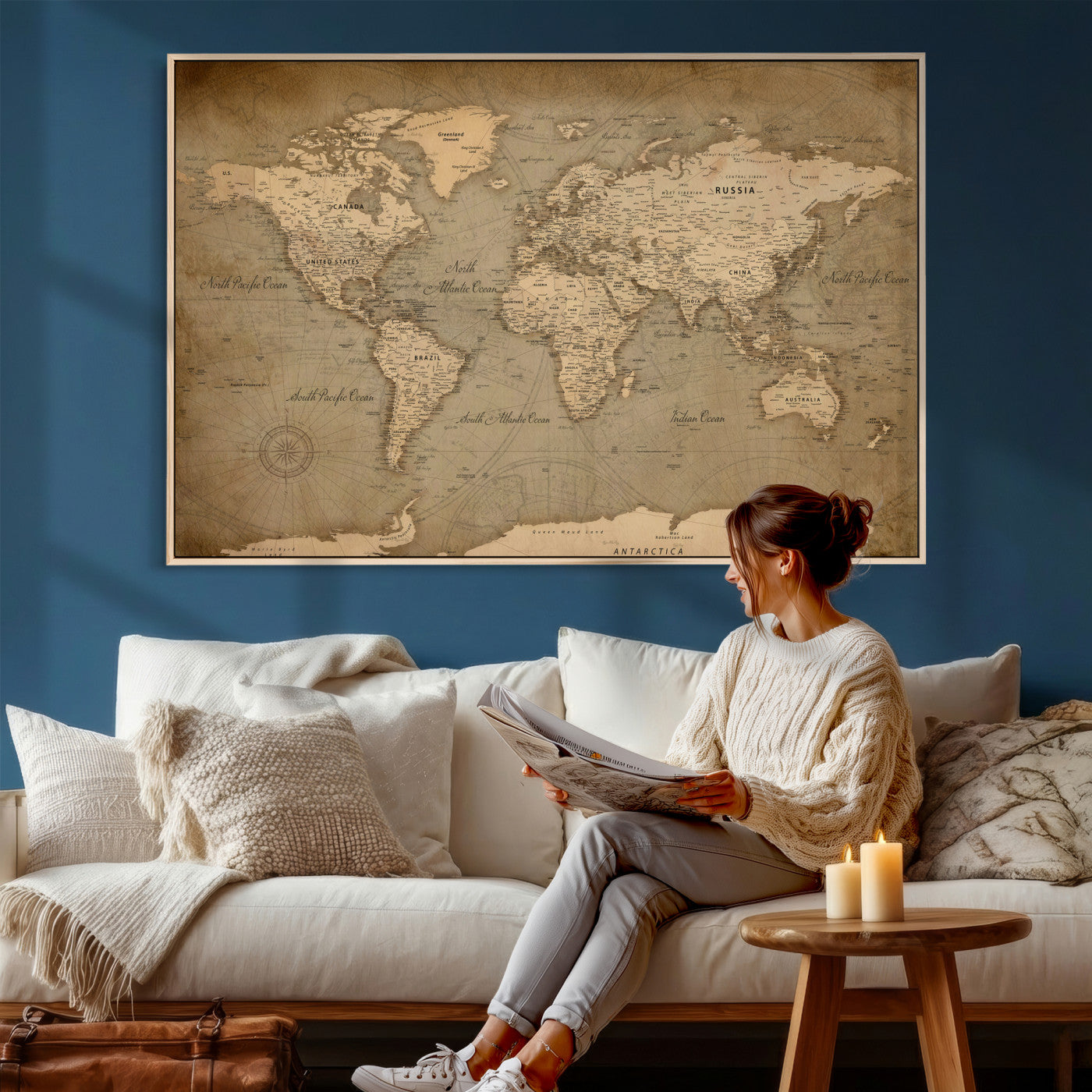 49946617-MGV-CV-36X24 - World Map Wall Art Canvas Print, Modern Decorative Framed Map Artwork Prints for Living Room, Office, Bedroom Wall Decor