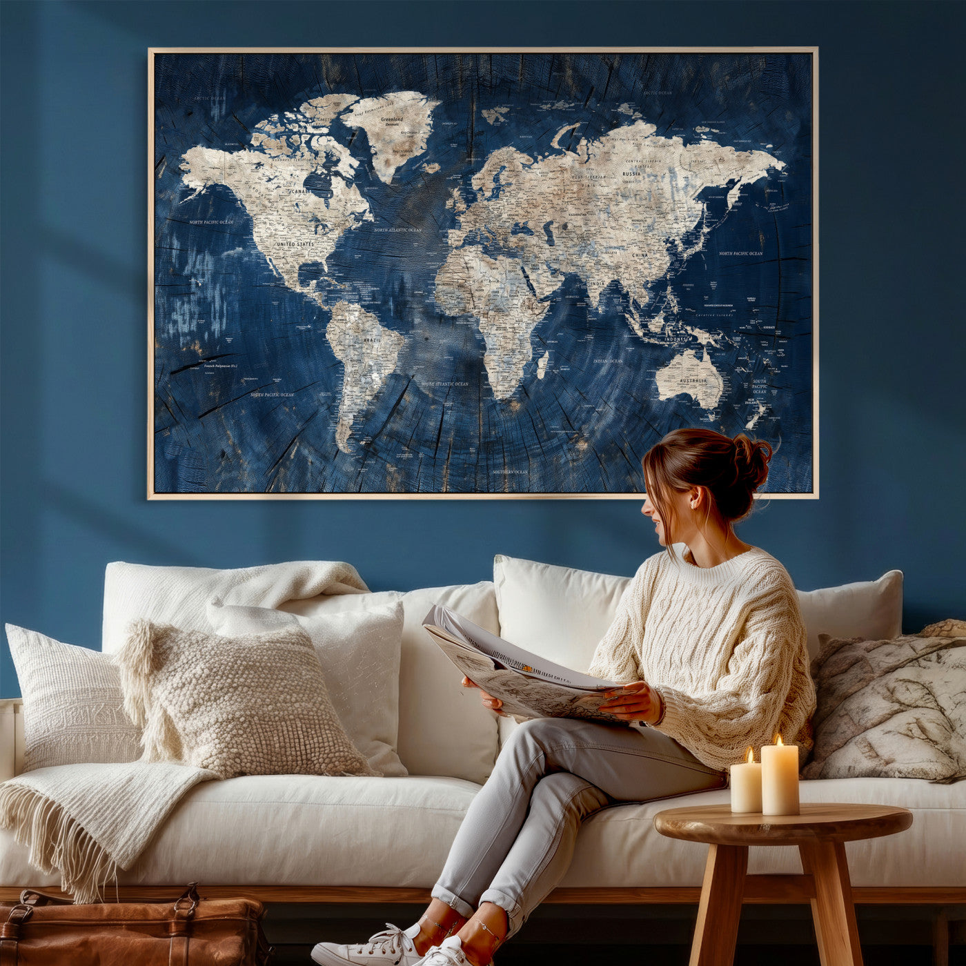 56126010-MGV-CV-36X24 - World Map Wall Art Canvas Print, Modern Decorative Framed Map Artwork Prints for Living Room, Office, Bedroom Wall Decor