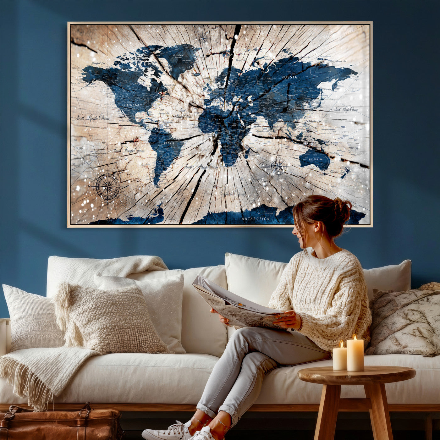 19478704-MGV-CV-36X24 - World Map Wall Art Canvas Print, Modern Decorative Framed Map Artwork Prints for Living Room, Office, Bedroom Wall Decor