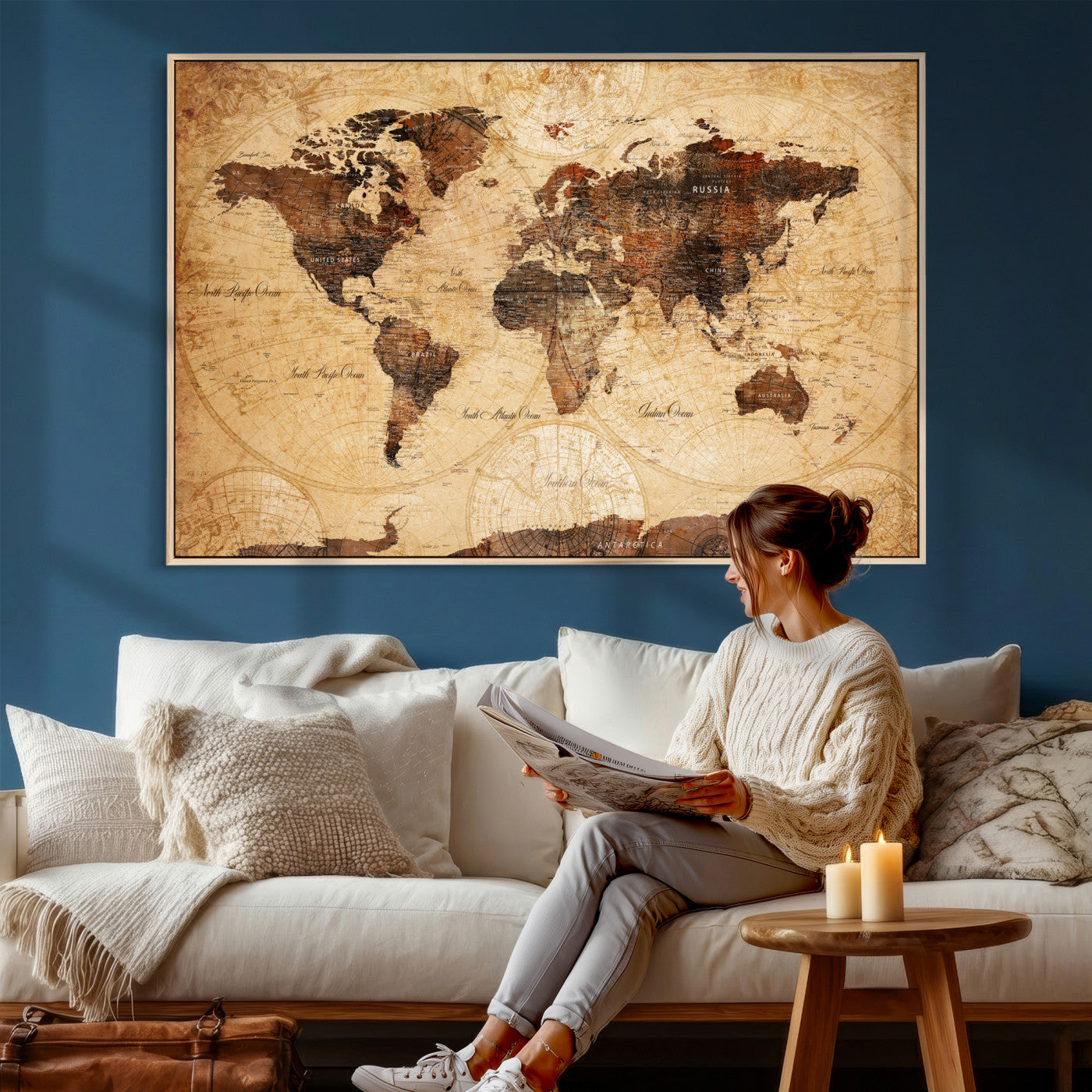 40760475-MGV-CV-36X24 - World Map Wall Art Canvas Print, Modern Decorative Framed Map Artwork Prints for Living Room, Office, Bedroom Wall Decor