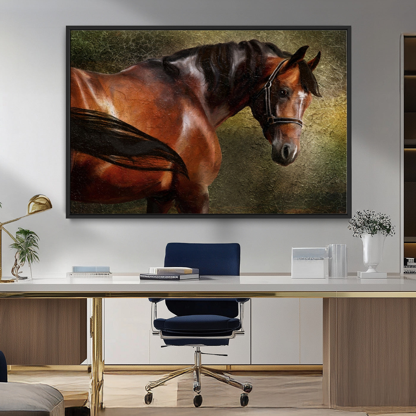 76810-MGV-CV-36X24-Majestic Brown Horse Wall Art Canvas Print – Framed Equestrian Artwork with Elegant Stallion Artwork for Home or Office Decor