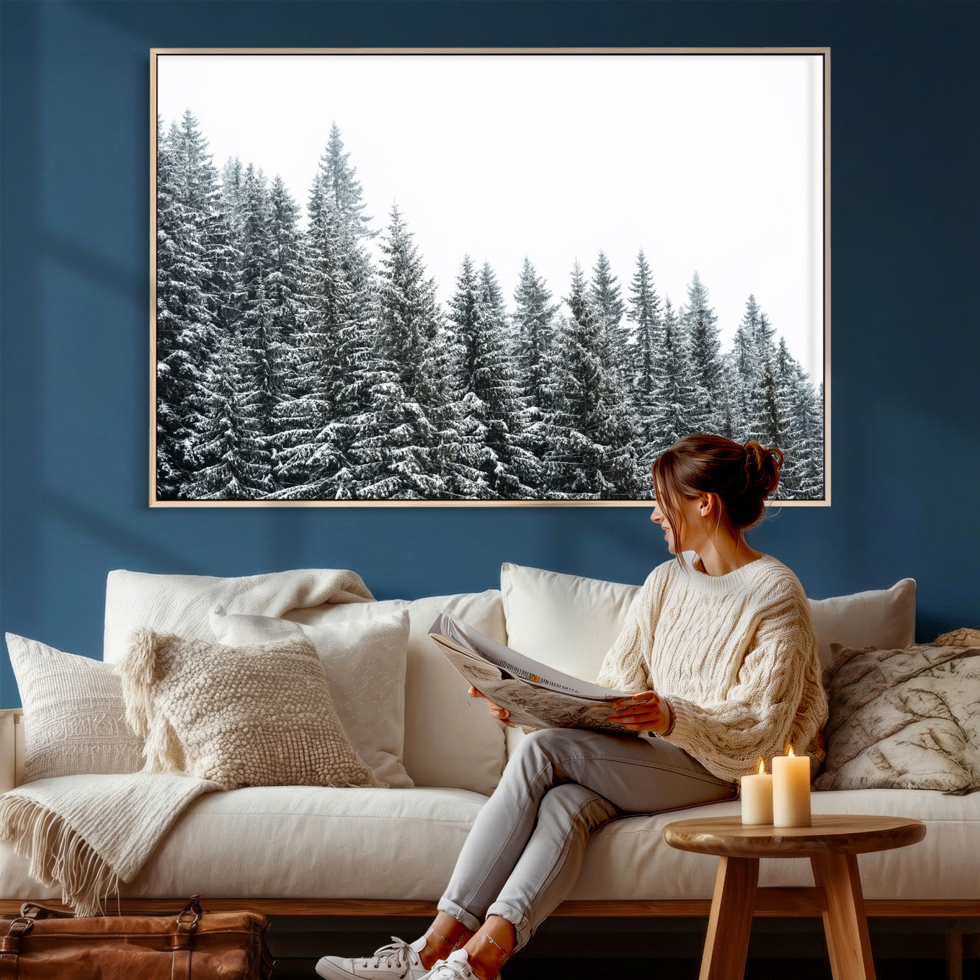 69566941-MGV-CV-36X24 - Misty Mountain Forest Canvas Print, Foggy Pine Trees Nature Wall Art, Framed Canvas Ready to Hang