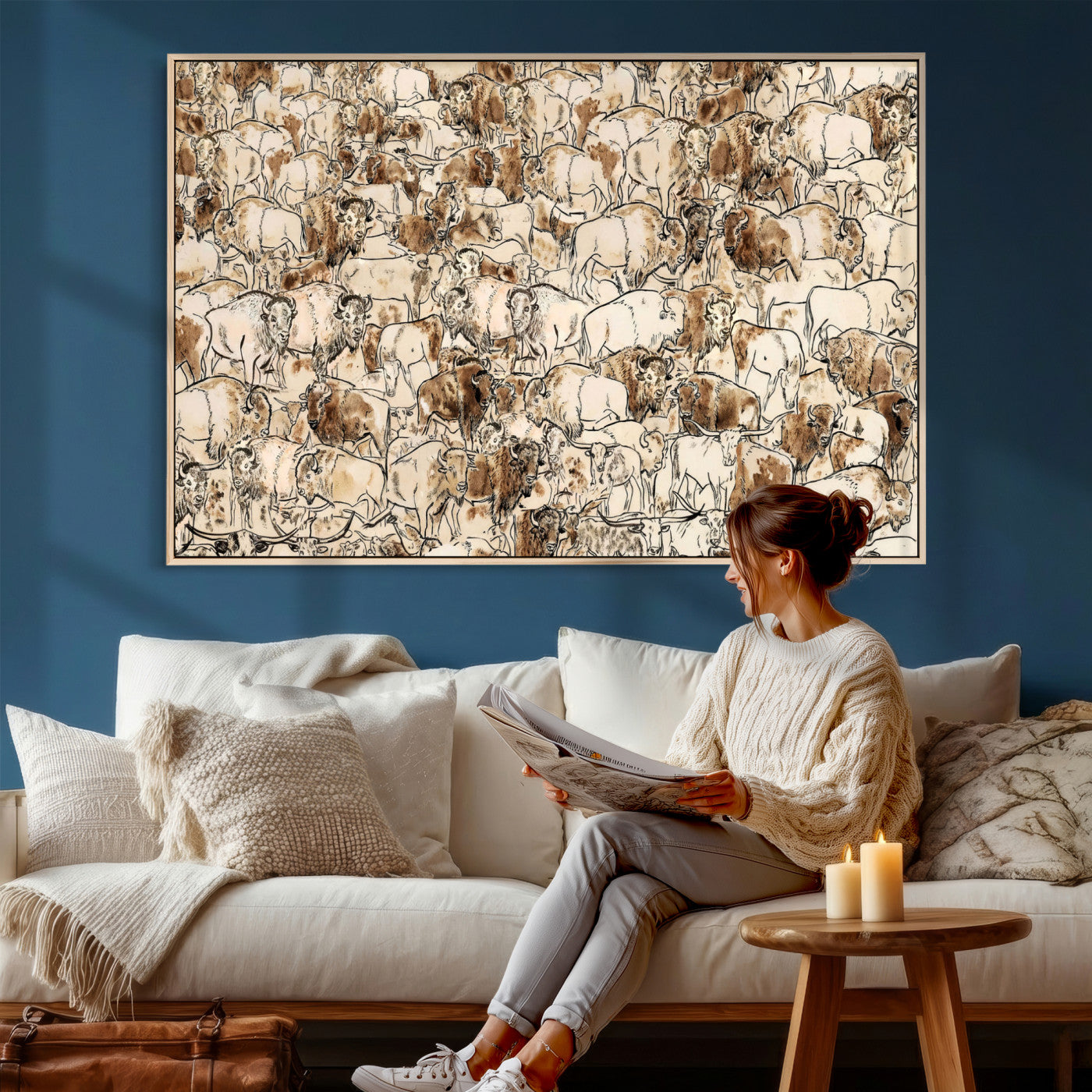 50142019-MGV-CV-36X24 - Farmhouse Animals Wall Art Canvas Print - Abstract Farm Animal Drawing Mid-Century Wall Art for Cabin Decor