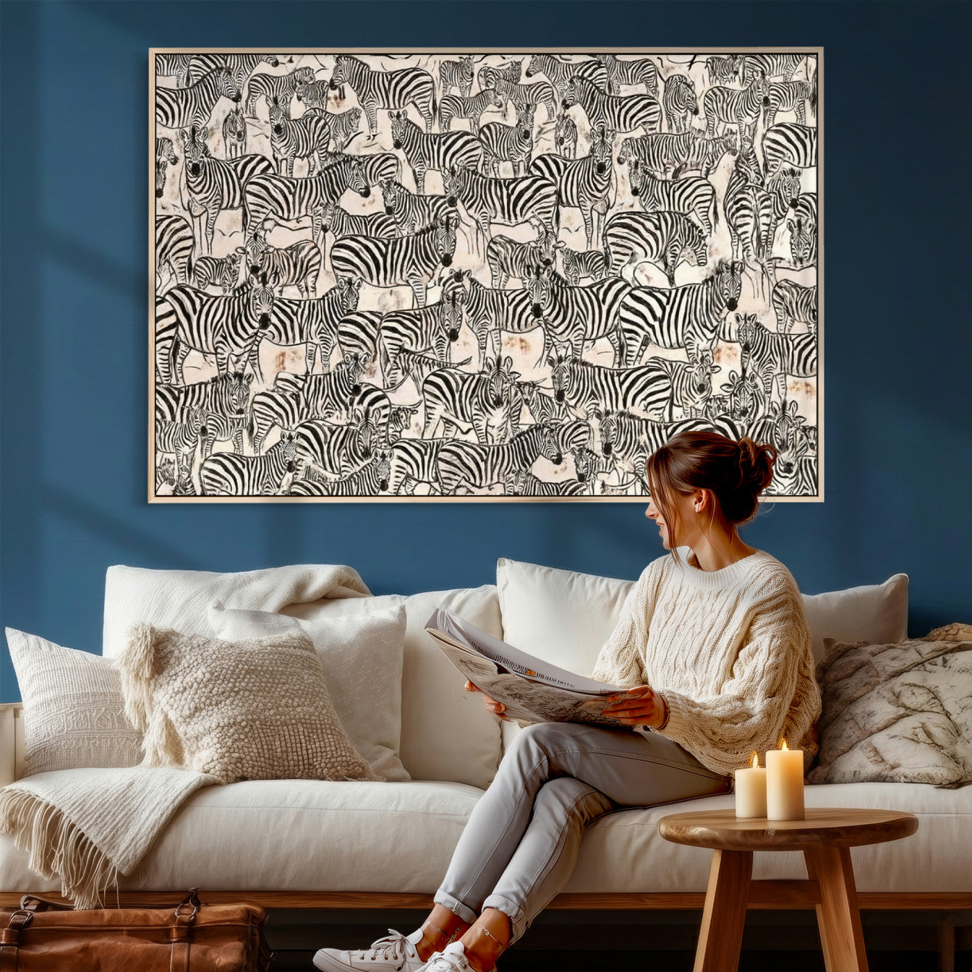 76453377-MGV-CV-36X24 - Farmhouse Animals Wall Art Canvas Print - Abstract Farm Animal Drawing Mid-Century Wall Art for Cabin Decor