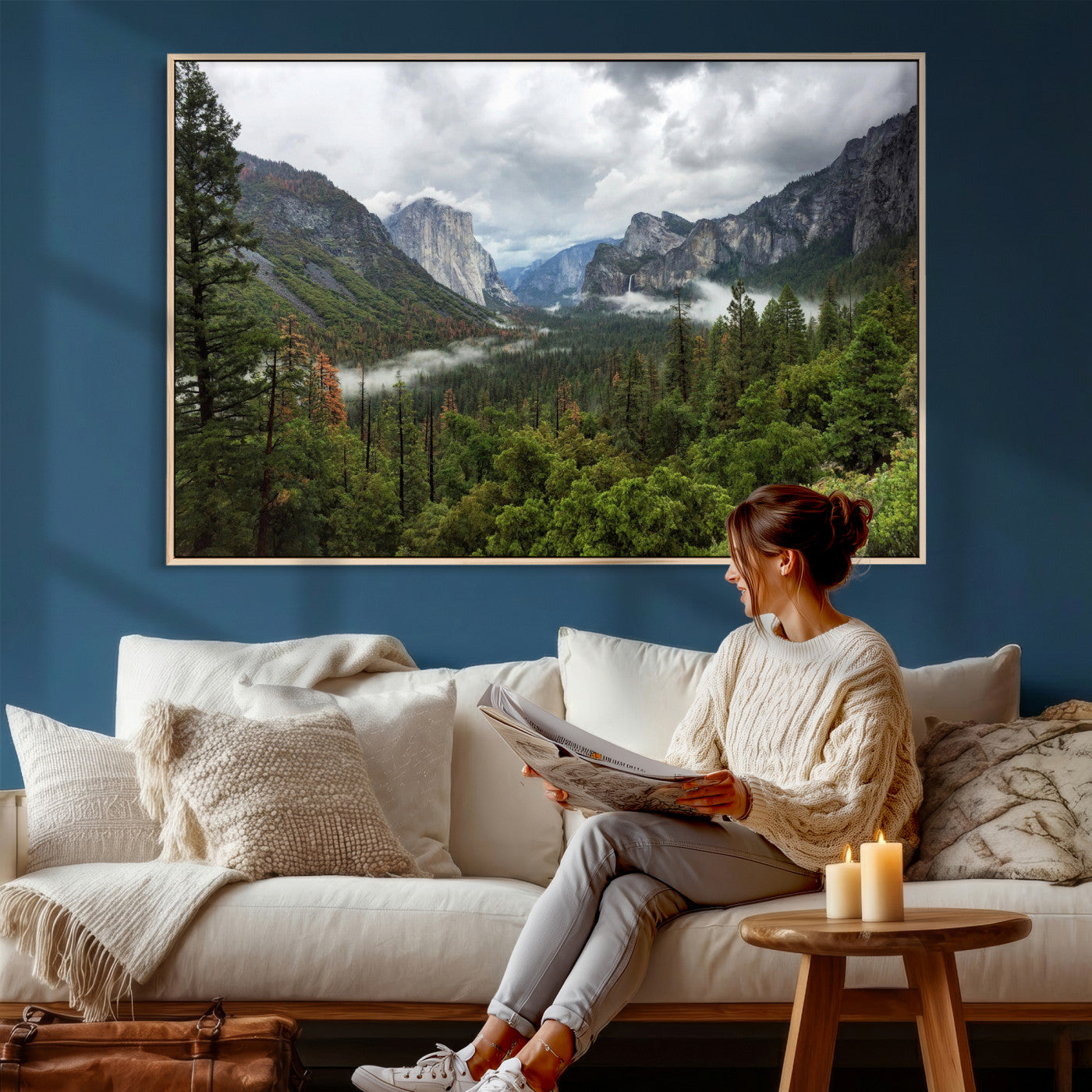 46168759-MGV-CV-36X24 - Yosemite Valley Wall Art Canvas Print, El Capitan Mountain Landscape Nature Wall Decor