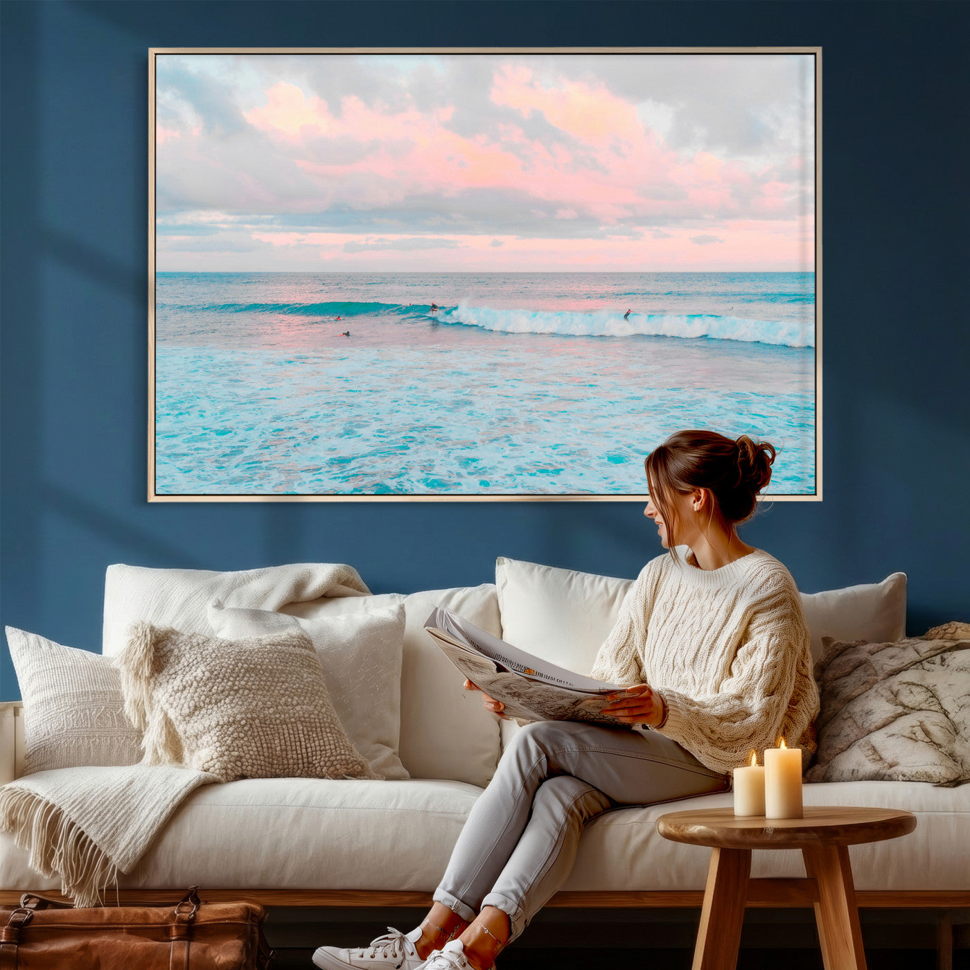 73216461-MGV-CV-36X24 - Ocean Wave Wall Art Canvas Print, Pastel Surf Seascape Photography, Coastal Beach Wall Decor