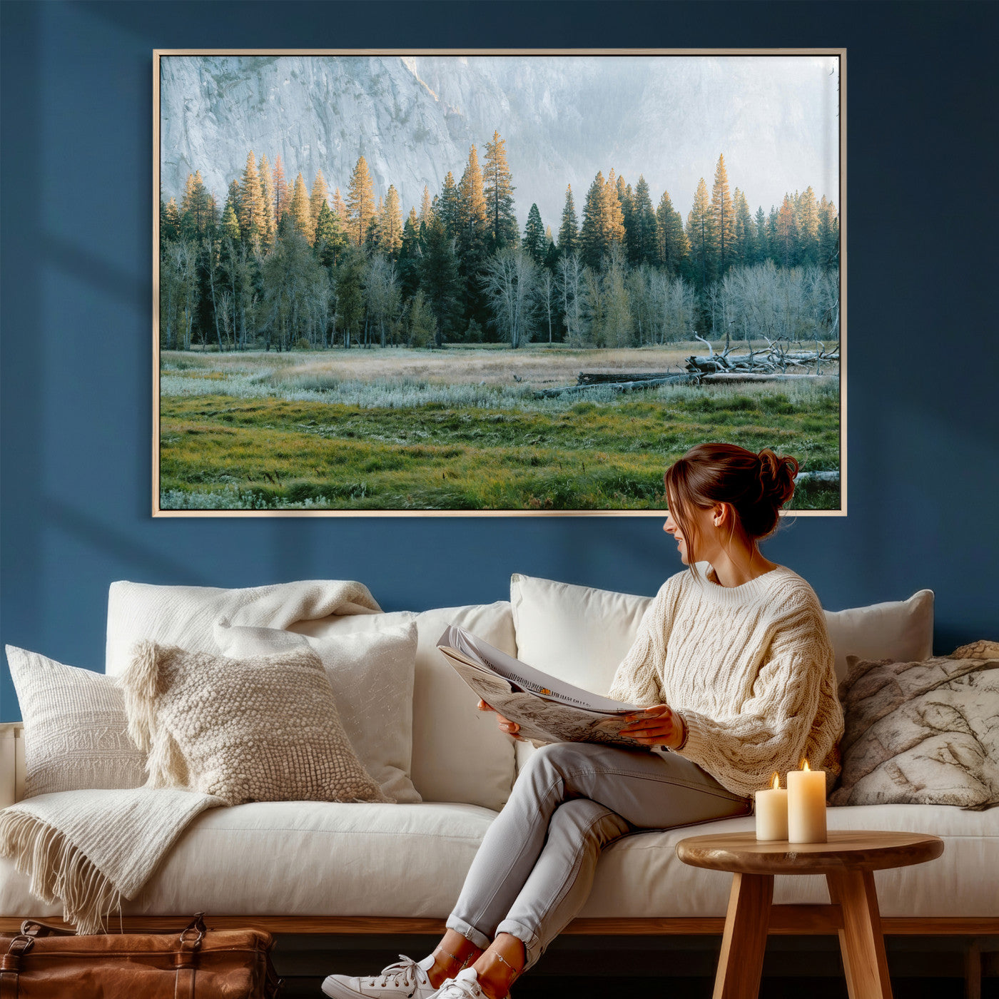 95548744-MGV-CV-36X24 - Forest Meadow Wall Art Canvas Print, Pine Tree Landscape Nature Artwork, Mountain Valley Scenic Photography, Calm Wilderness Wall Decor