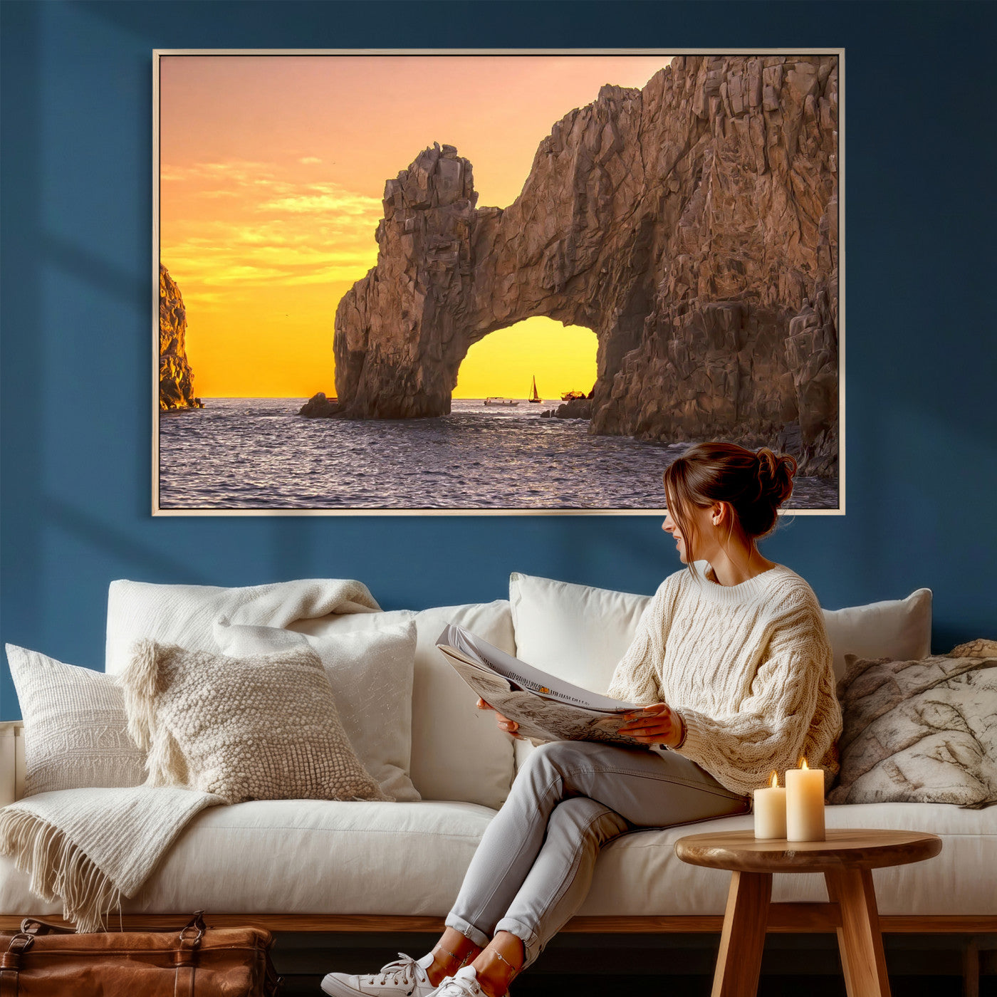 66414515-MGV-CV-36X24 - El Arco Cabo San Lucas Ocean Arch Wall Art Canvas Print, Baja California Rock Arch Seascape Canvas Print, Mexico Coastal Landmark Scenic Art Printing