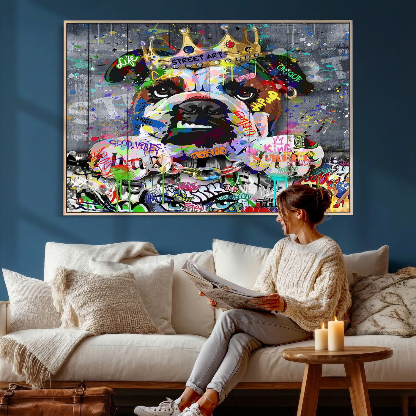 45209731-MGV-CV-36X24 - Dog Wall Decor for Teen Bedroom Decor - Graffiti Animal Canvas Wall Art for Teen Room Decor - Abstract Wall Painting Ready to Hang