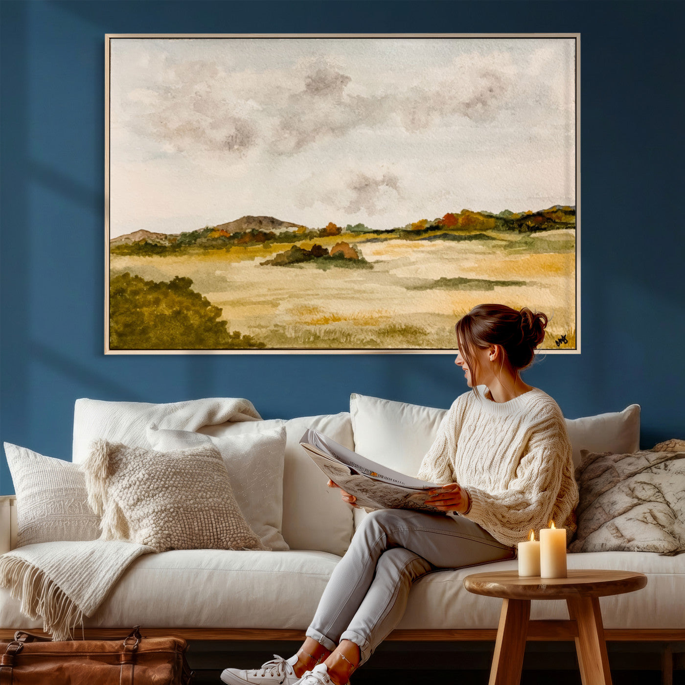 94151004-MGV-CV-36X24 - Watercolor Abstract Countryside Wall Art Canvas Print, Neutral Pastoral Landscape Painting Wall Decor for Modern Farmhouse Interiors