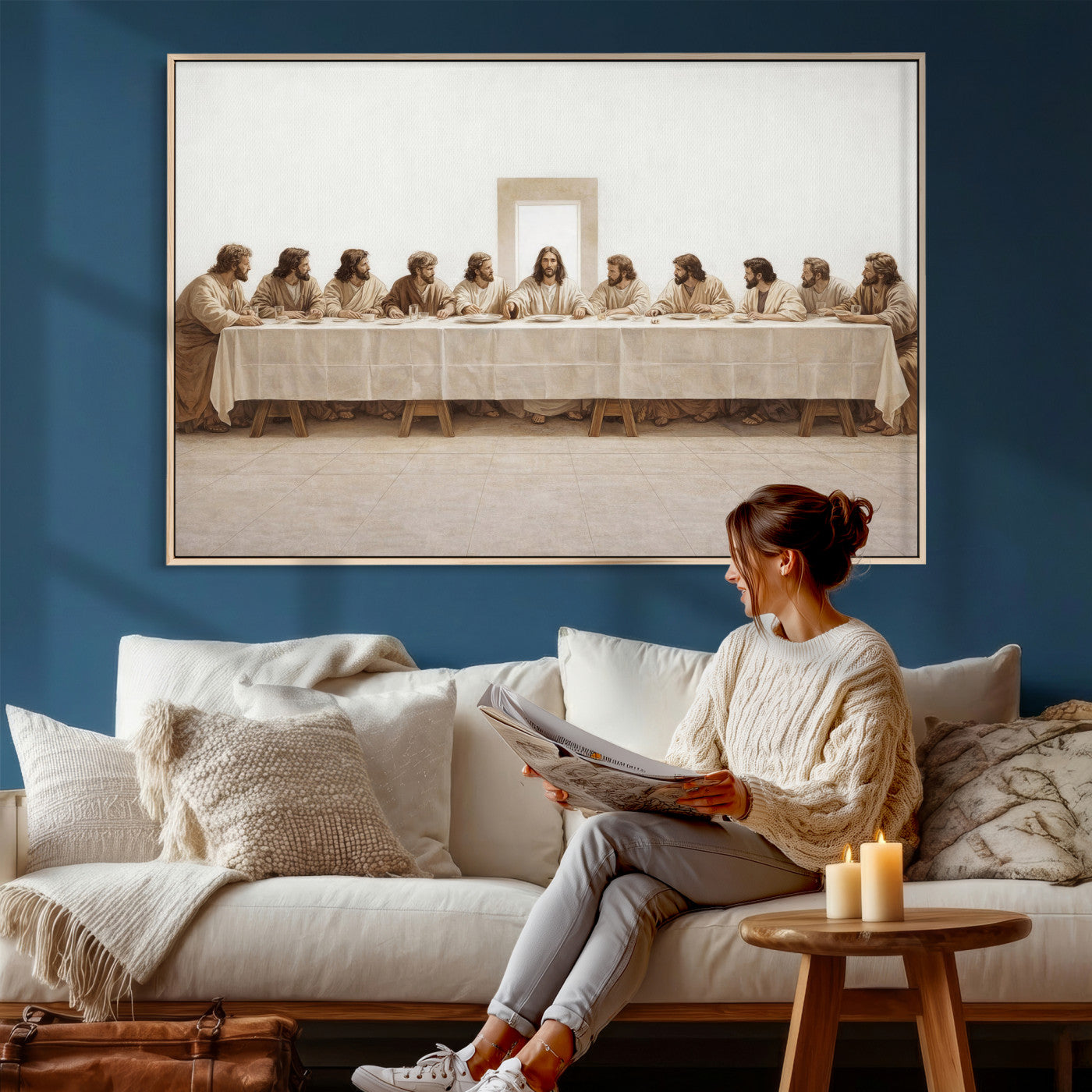 76380069-MGV-CV-36X24 - The Last Supper Wall Art Canvas Print, Jesus Christ Biblical Scene Canvas Print, Christian Religious Artwork for Church Living Room Decor
