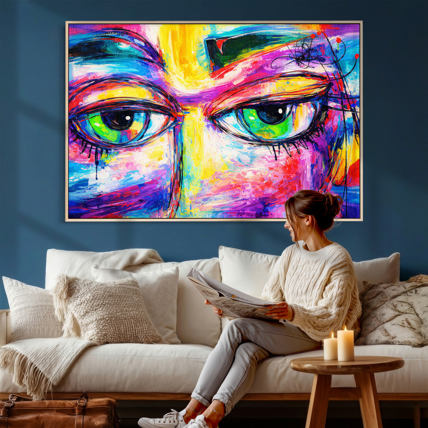 99390655-MGV-CV-36X24 - Colorful Abstract Face Wall Art Canvas Print – Modern Pop Art Portrait Artwork for Contemporary Living Room Decor