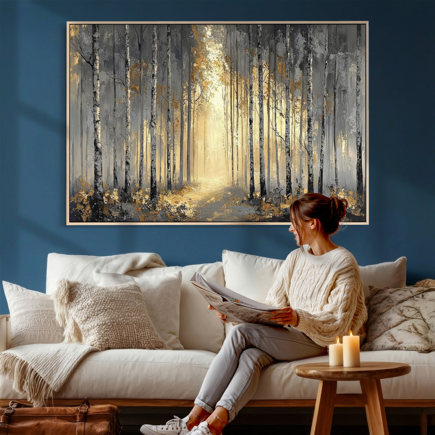41017042-MGV-CV-36X24 - Abstract Birch Forest Wall Art Canvas Print – Modern Neutral Woodland Landscape Artwork for Living Room Decor