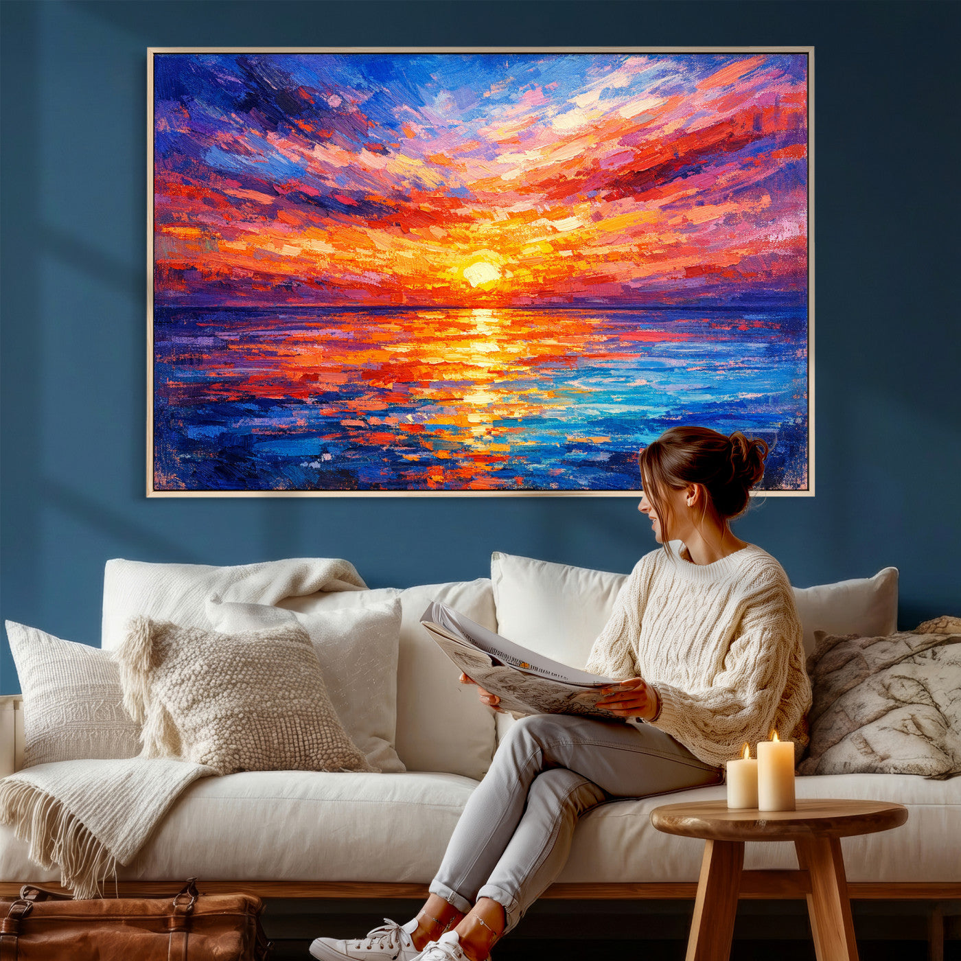 54915078-MGV-CV-36X24 - Colorful Knife Ocean Sunset Canvas — Orange Pink Teal Expressionist Sea Print | Colorful Coastal Wall Art | Vibrant Beach Decor Gift