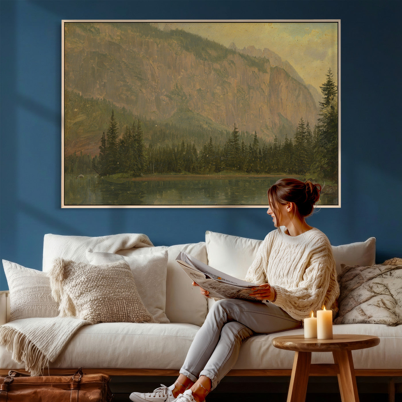 76844524-MGV-CV-36X24 - Frederic Edwin Church Hintersee Canvas Print, Hudson River School Mountain Lake Painting 1868, American Romantic Landscape, Vintage Nature Wall Art