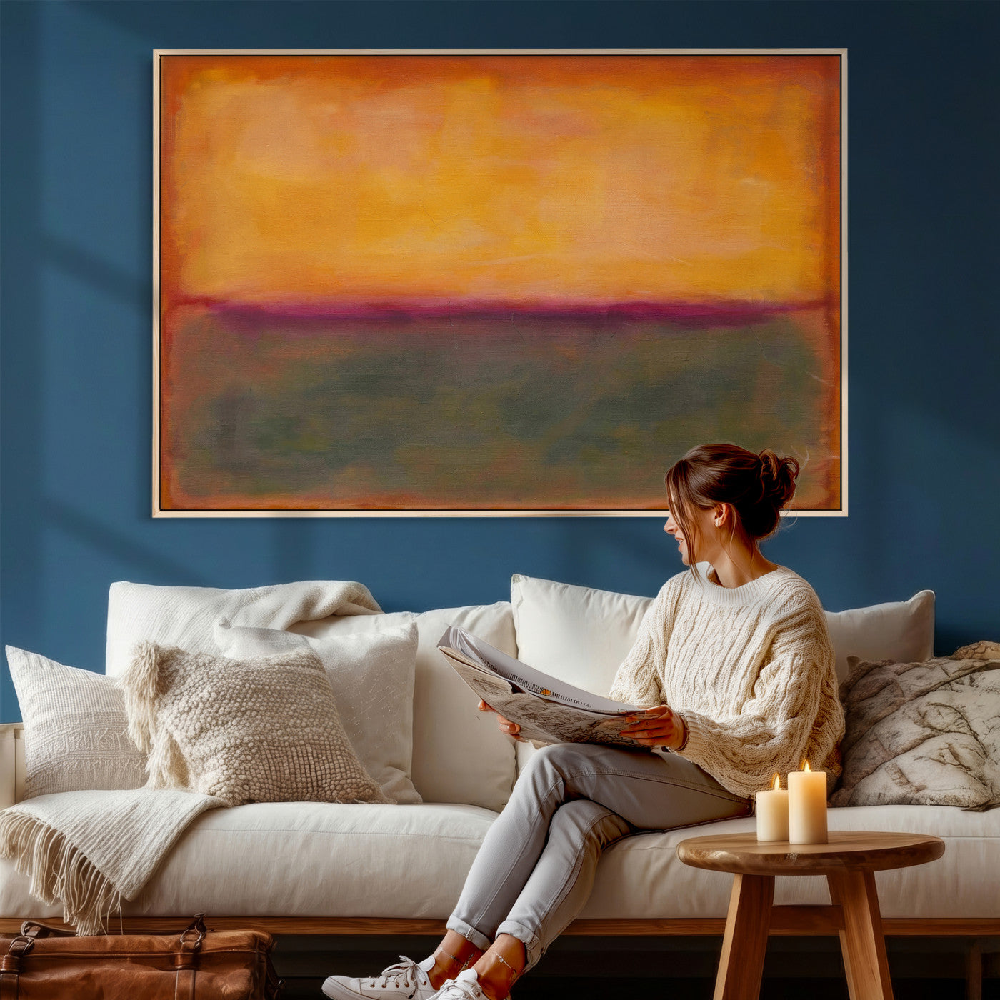 21628300-MGV-CV-36X24 - Abstract Color Field Wall Art Canvas Print, Framed Minimalist Horizon Artwork for Living Room Bedroom Office