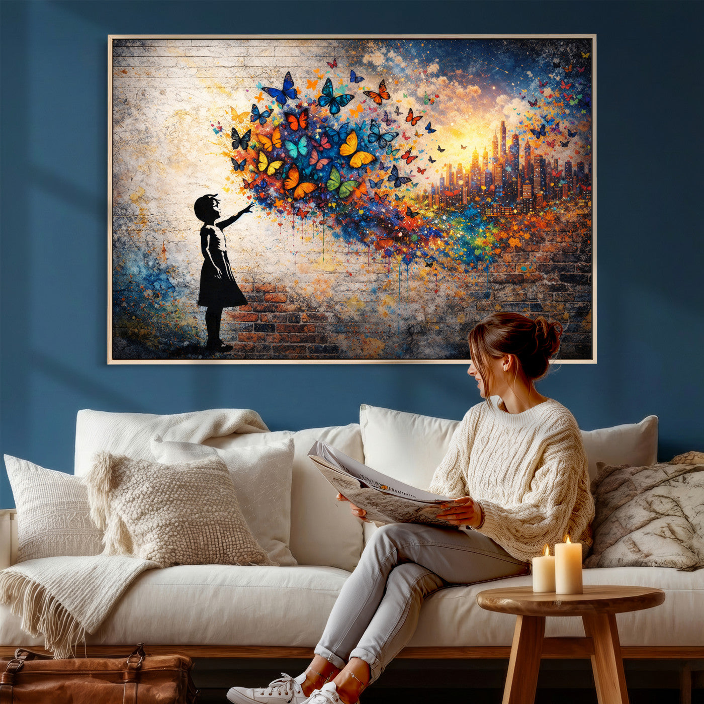 21540821-MGV-CV-36X24 - Banksy Girl Wall Art Canvas Print for Living Room Decor